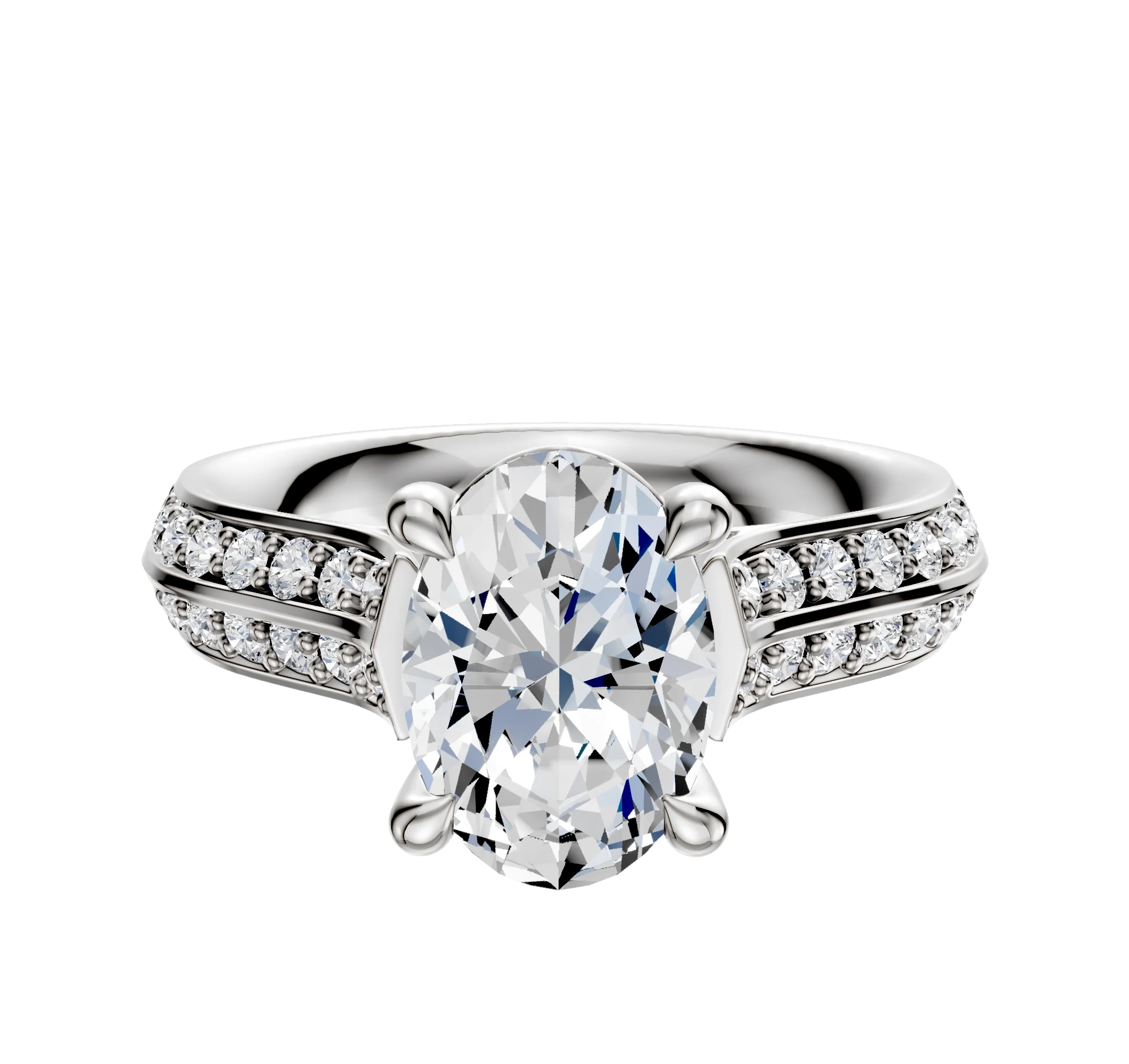 Platinum 4 Prong Basket Cathedral Knife Edge 1-Row-Pave 2.5mm Engagement Ring