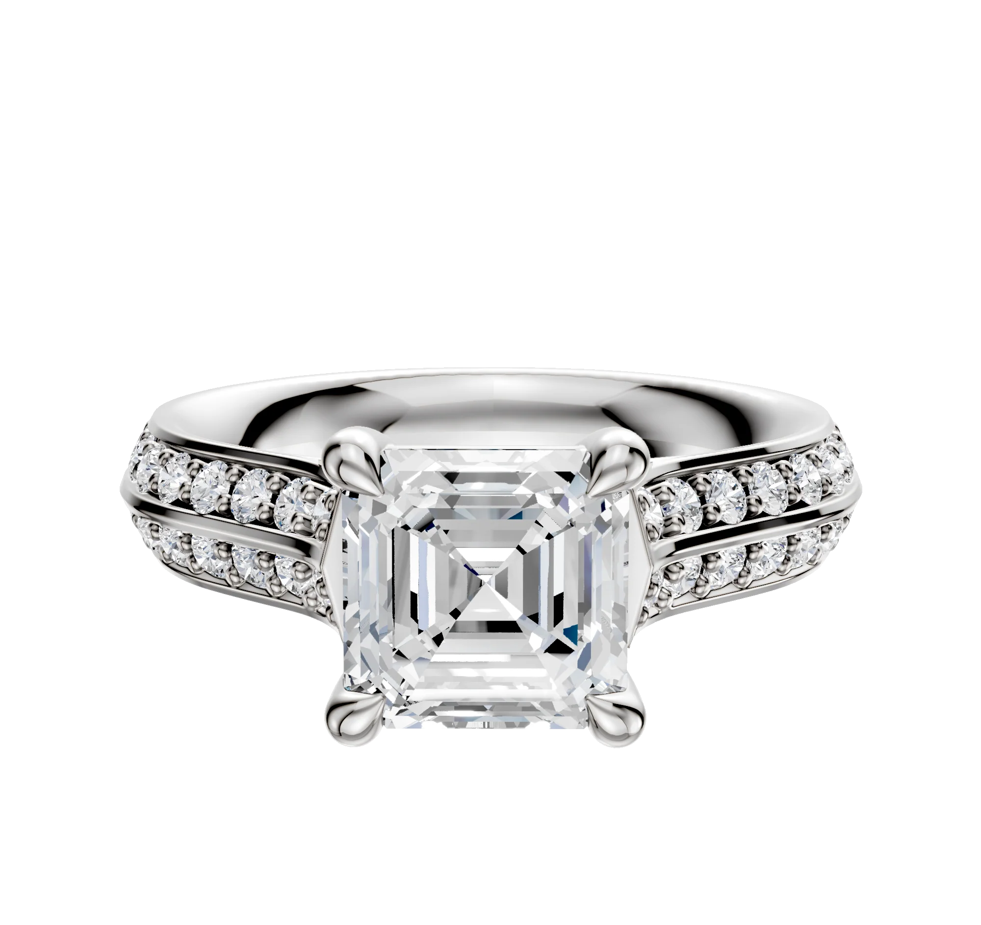 Platinum 4 Prong Basket Cathedral Knife Edge 1-Row-Pave 2.5mm Engagement Ring