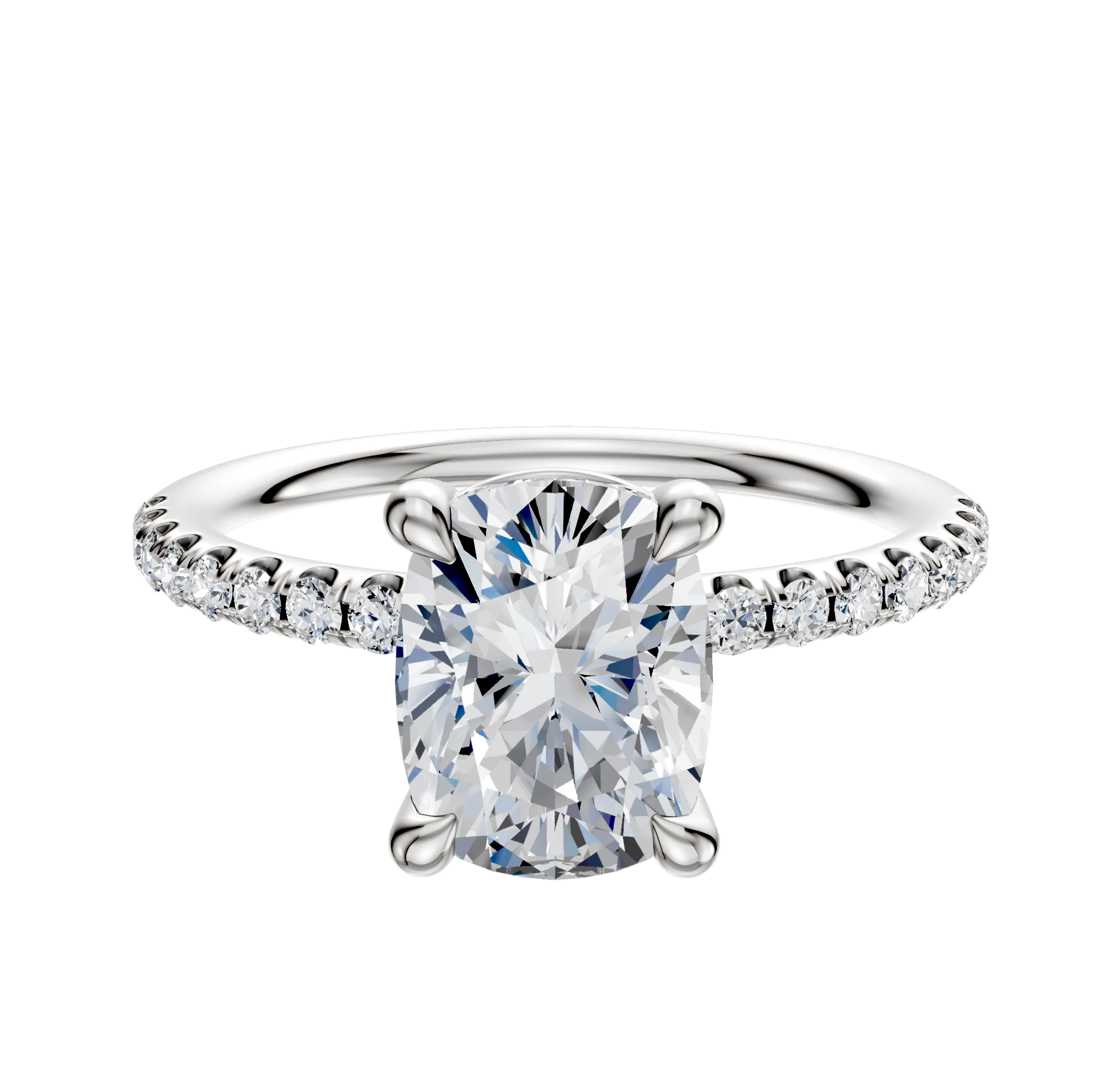 Platinum 4 Prong Basket Classic Dome 1-Row-Pave 2.5mm Engagement Ring