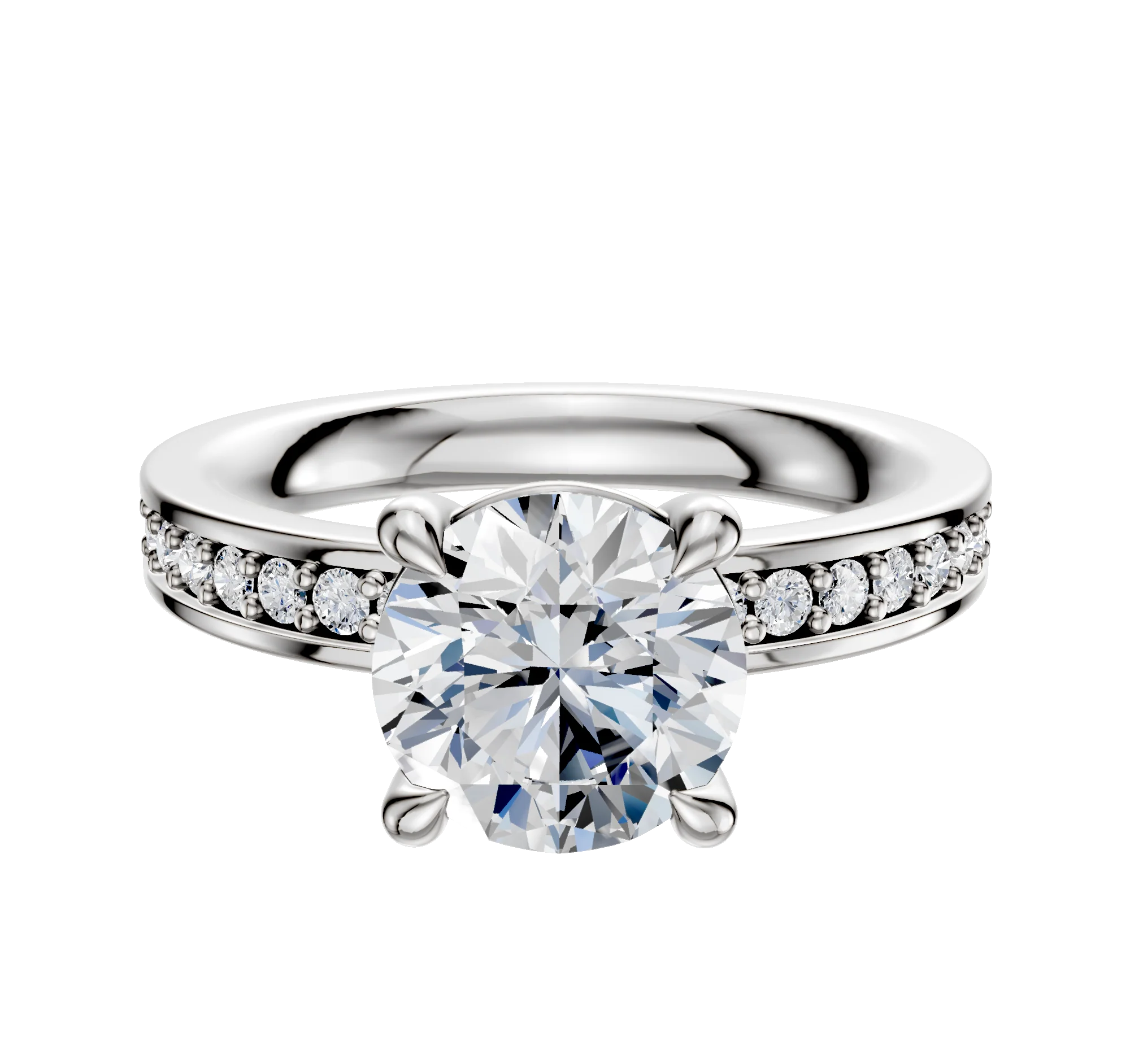 Platinum 4 Prong Basket Classic Flat 1-Row-Pave 2.5mm Engagement Ring