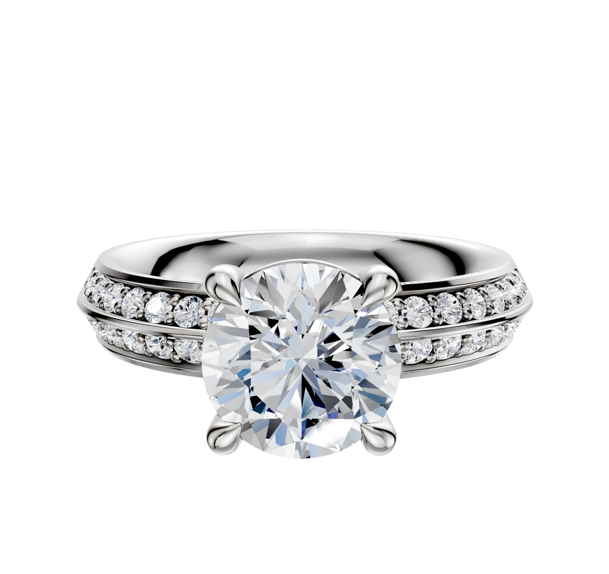 Platinum 4 Prong Basket Classic Knife Edge 1-Row-Pave 2.5mm Engagement Ring