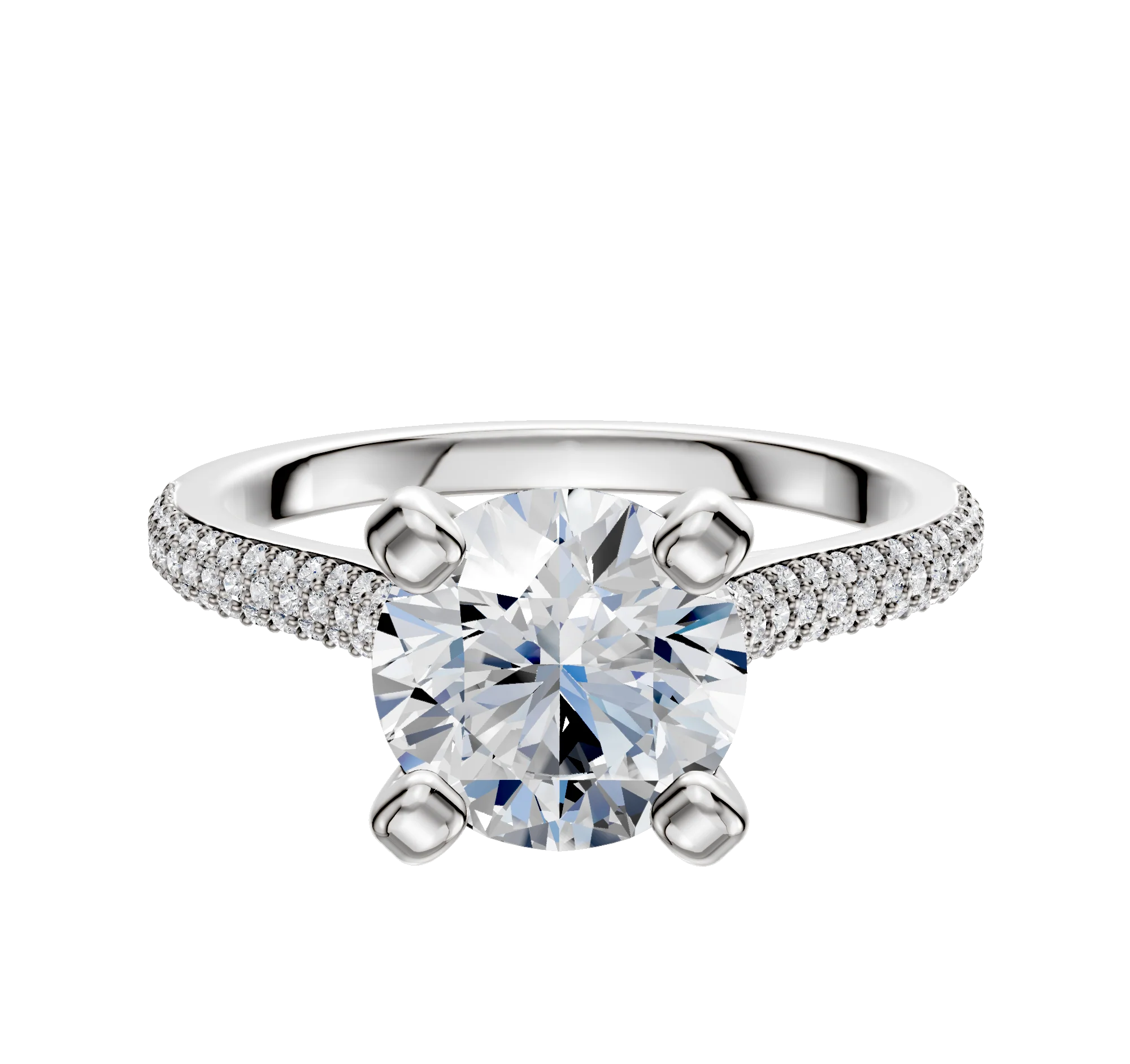 Platinum 4 Prong Cathedral Dome 3-Row-Pave 2.0mm Engagement Ring