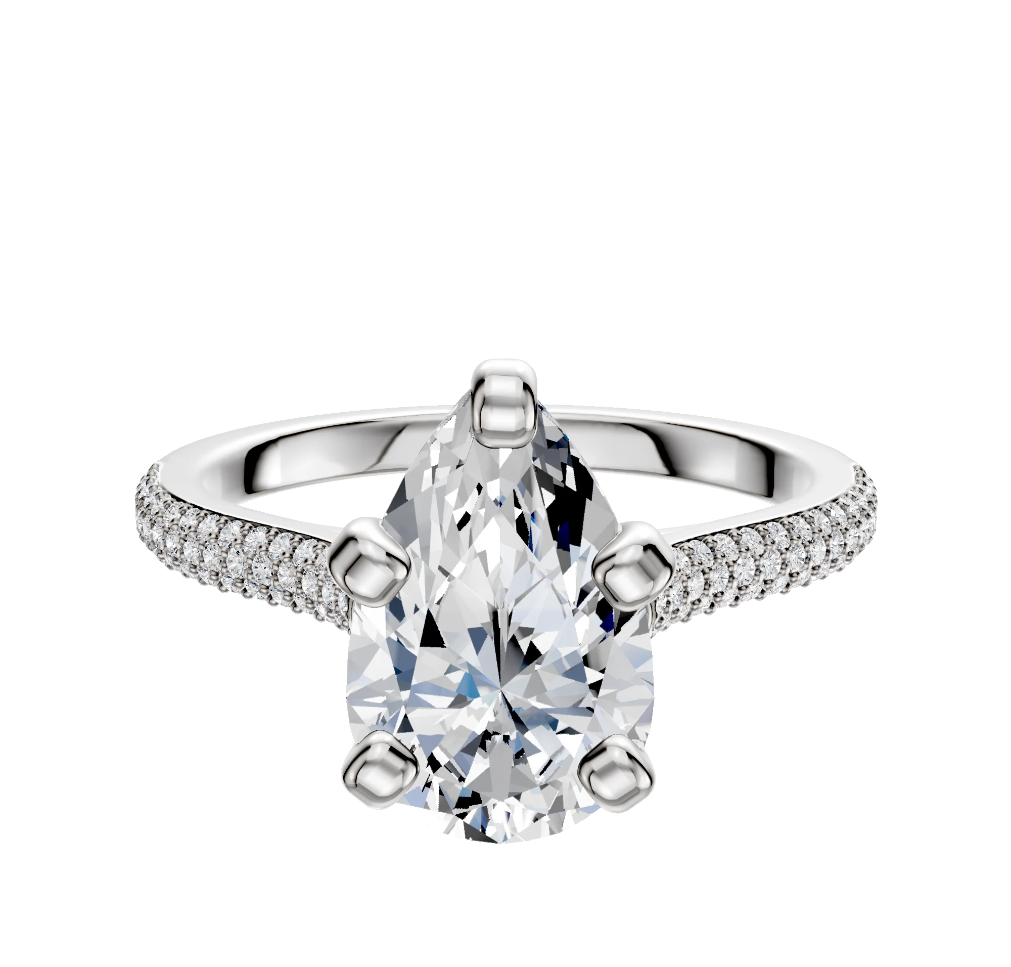 Platinum 4 Prong Cathedral Dome 3-Row-Pave 2.0mm Engagement Ring