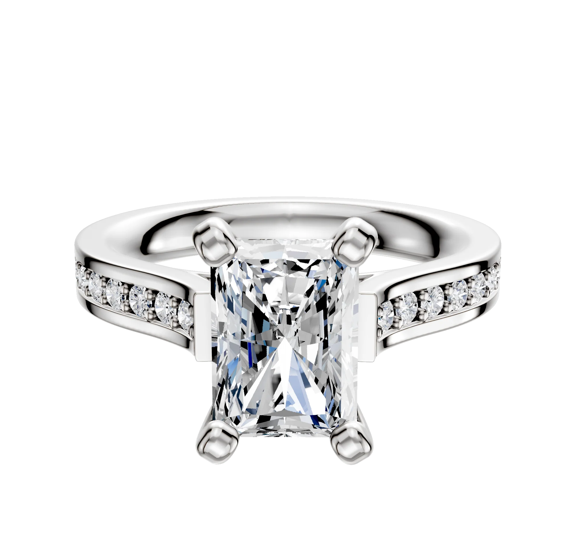 Platinum 4 Prong Cathedral Flat 1-Row-Pave 2.5mm Engagement Ring