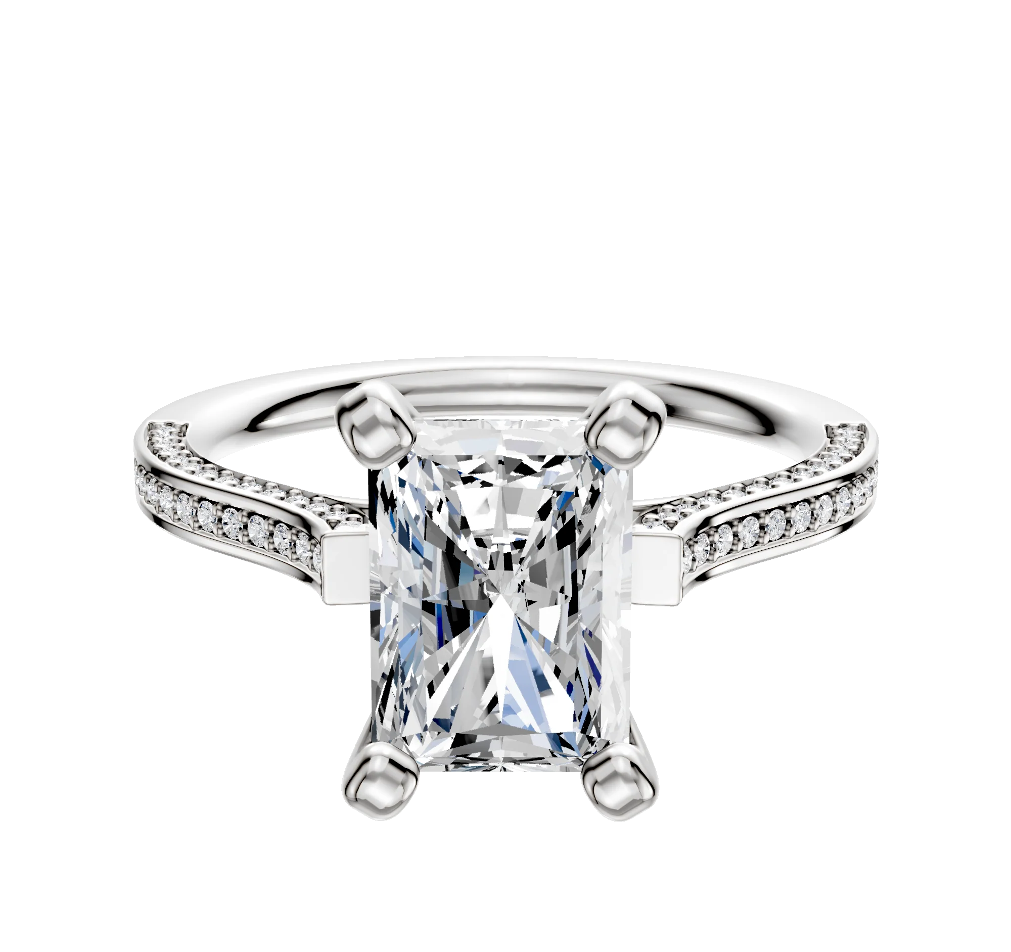 Platinum 4 Prong Cathedral Flat 3-Row-Pave 2.0mm Engagement Ring