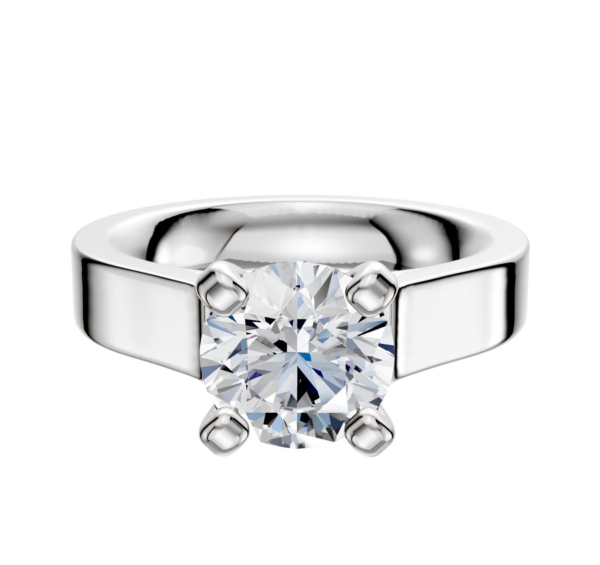 Platinum 4 Prong Cathedral Flat 4.0mm Engagement Ring
