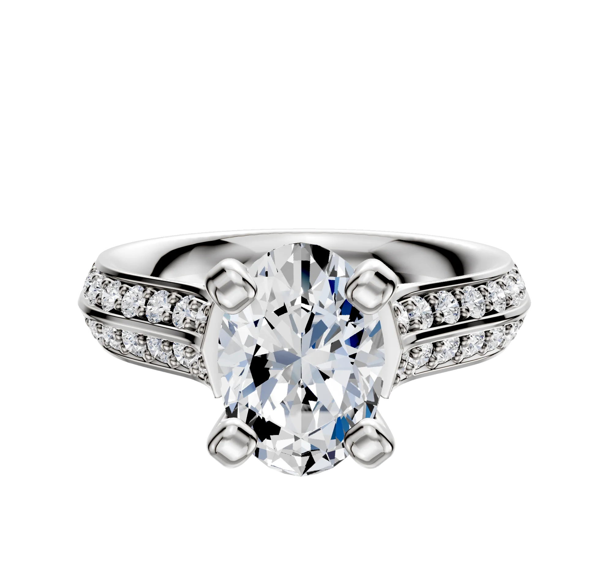 Platinum 4 Prong Cathedral Knife Edge 1-Row-Pave 2.5mm Engagement Ring