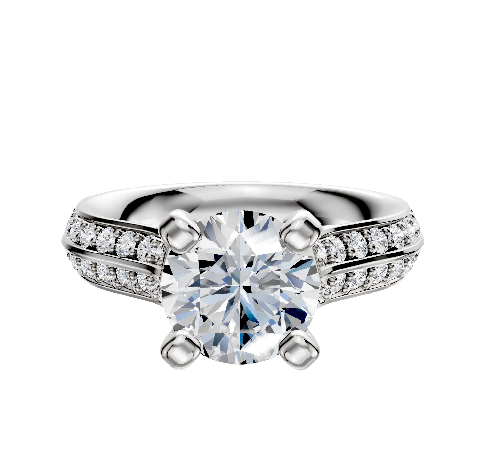 Platinum 4 Prong Cathedral Knife Edge 1-Row-Pave 2.5mm Engagement Ring