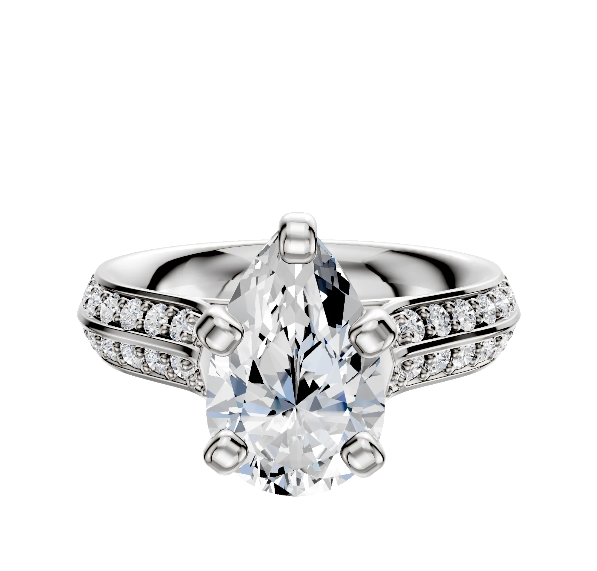Platinum 4 Prong Cathedral Knife Edge 1-Row-Pave 2.5mm Engagement Ring