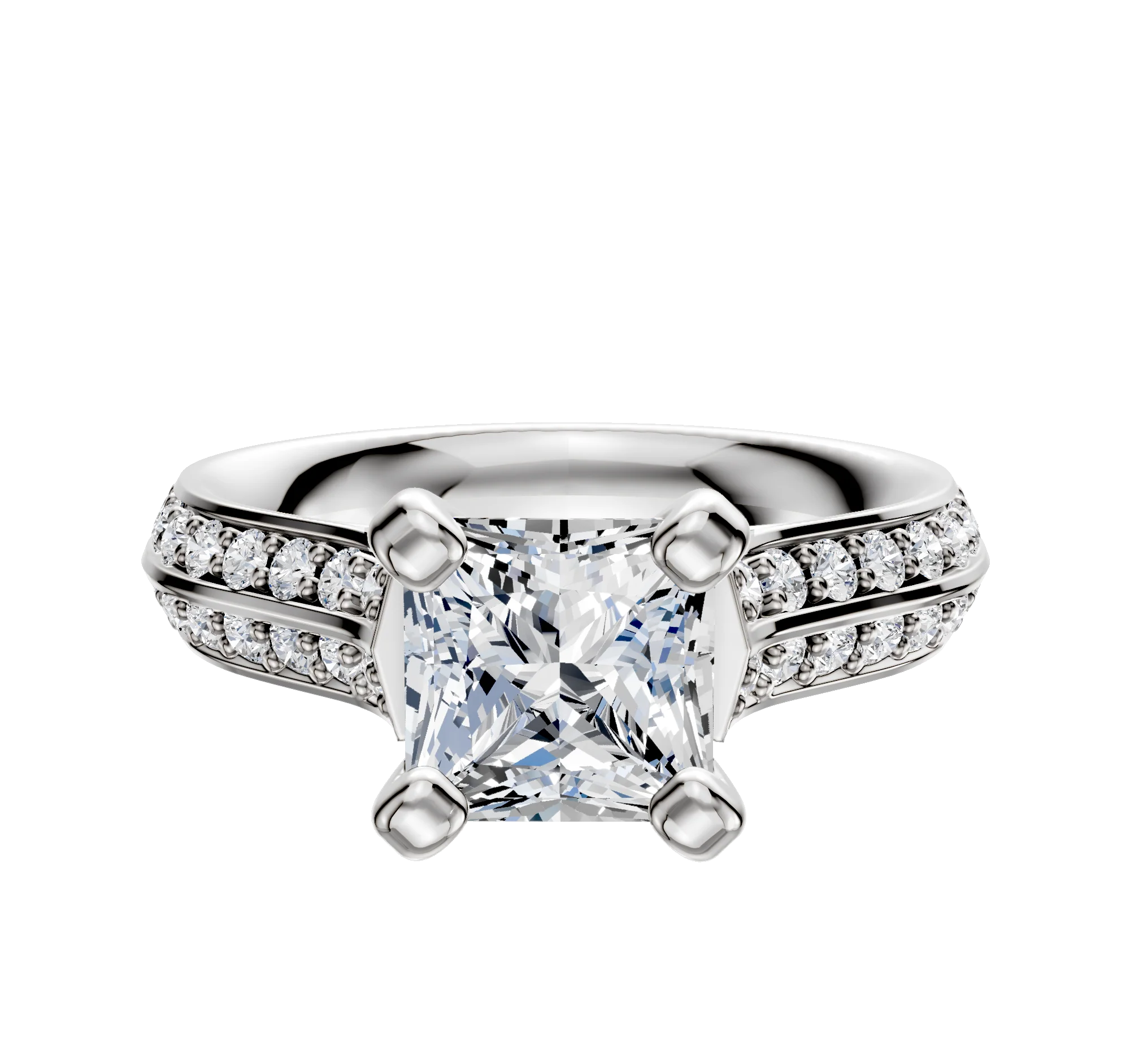 Platinum 4 Prong Cathedral Knife Edge 1-Row-Pave 2.5mm Engagement Ring
