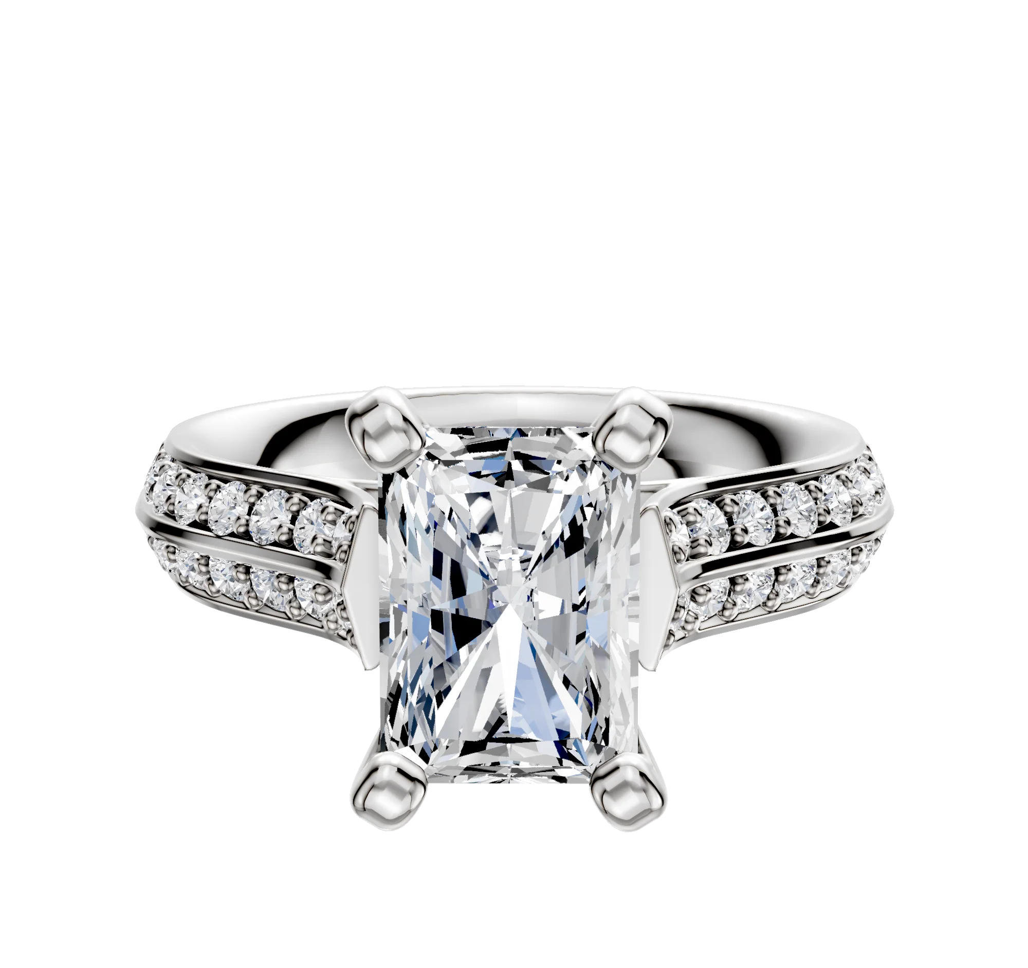 Platinum 4 Prong Cathedral Knife Edge 1-Row-Pave 2.5mm Engagement Ring