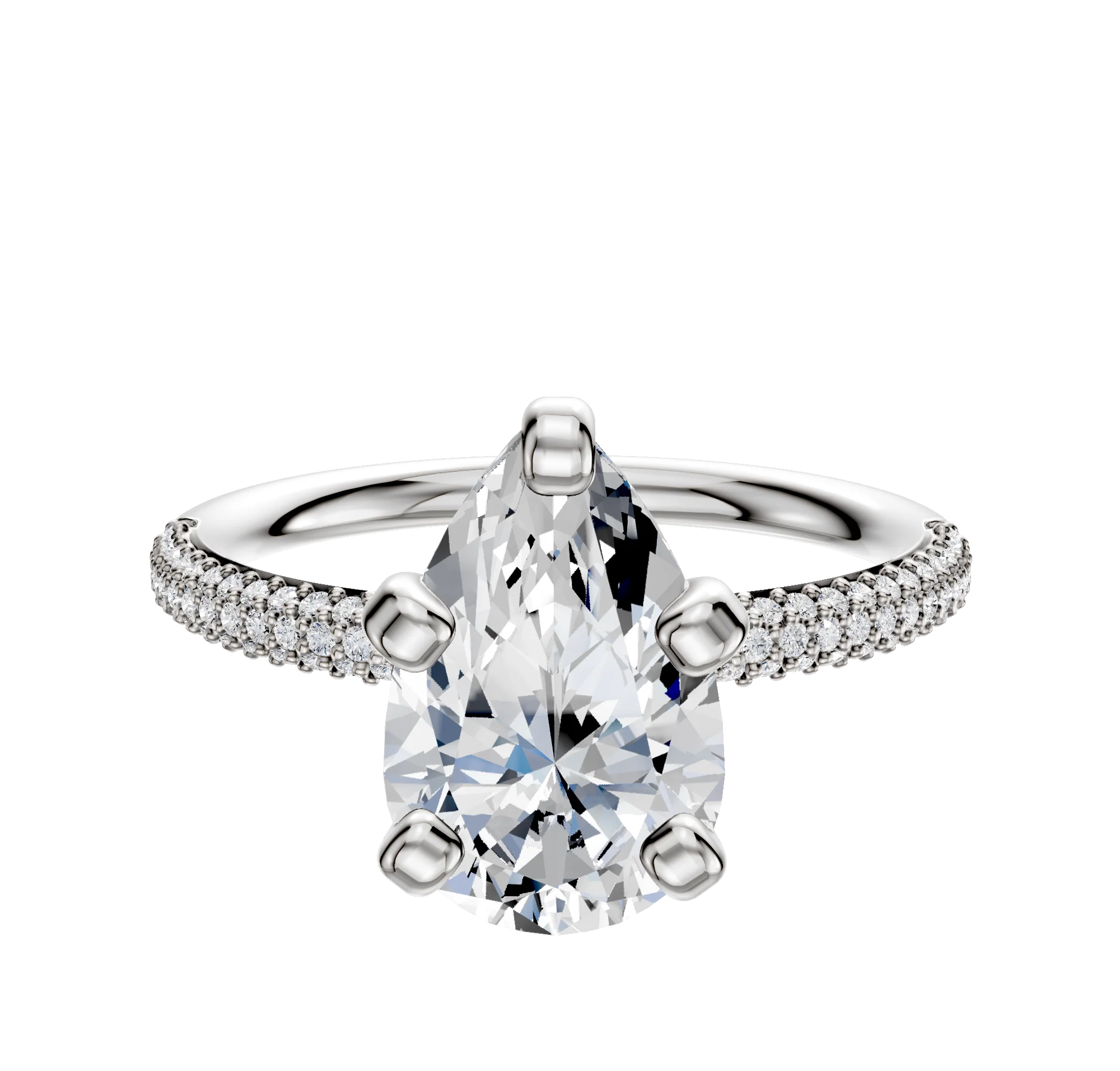 Platinum 4 Prong Classic Dome 3-Row-Pave 2.0mm Engagement Ring