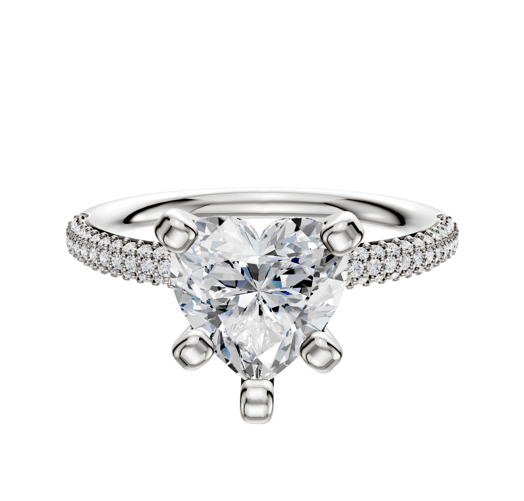 Platinum 4 Prong Classic Dome 3-Row-Pave 2.0mm Engagement Ring