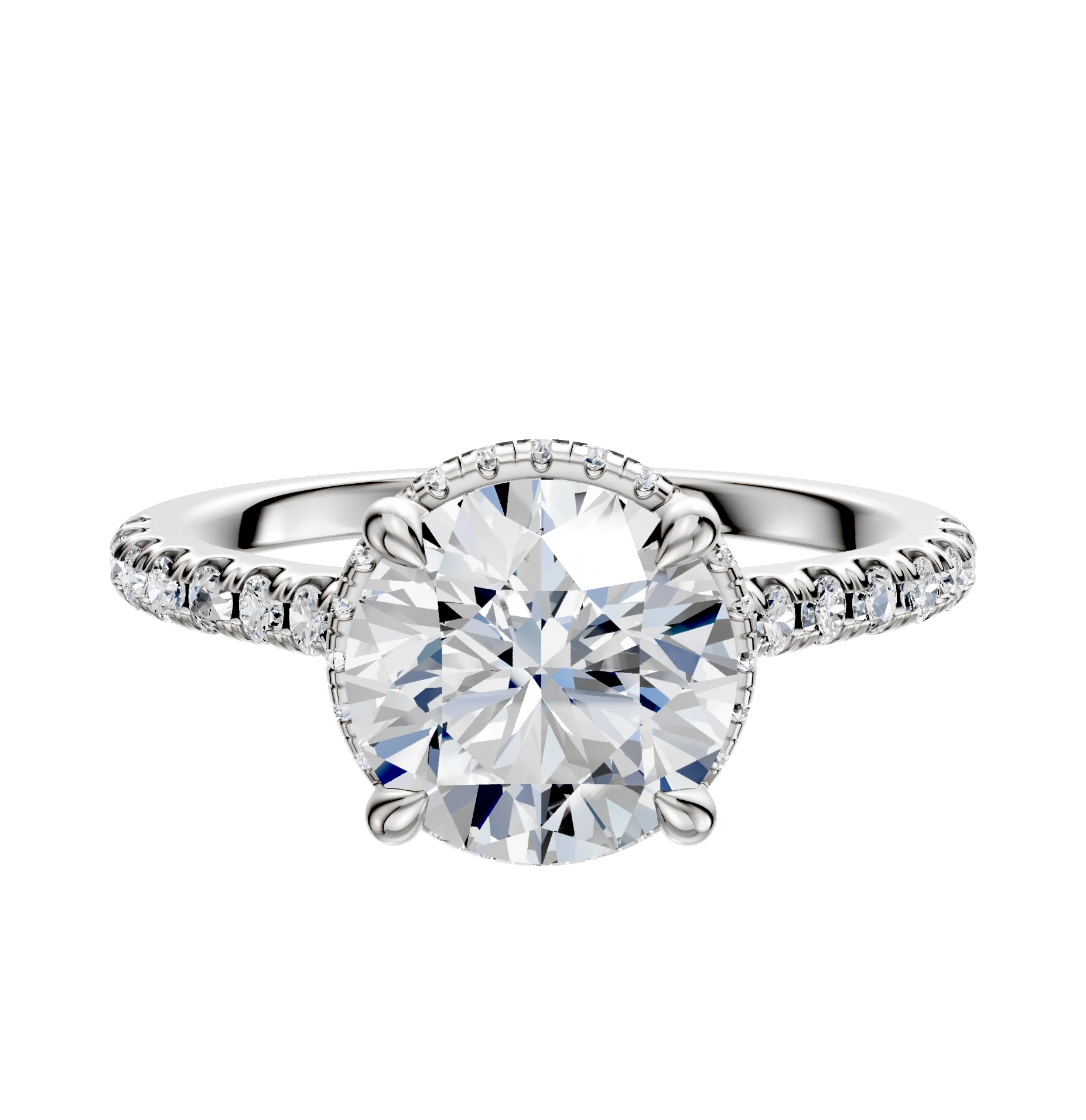 Platinum 4 Prong Collar Cathedral Dome 1-Row-Pave 2.5mm Engagement Ring