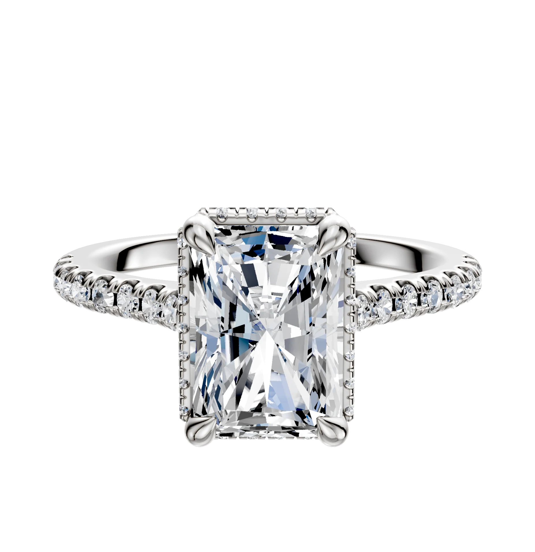Platinum 4 Prong Collar Cathedral Dome 1-Row-Pave 2.5mm Engagement Ring