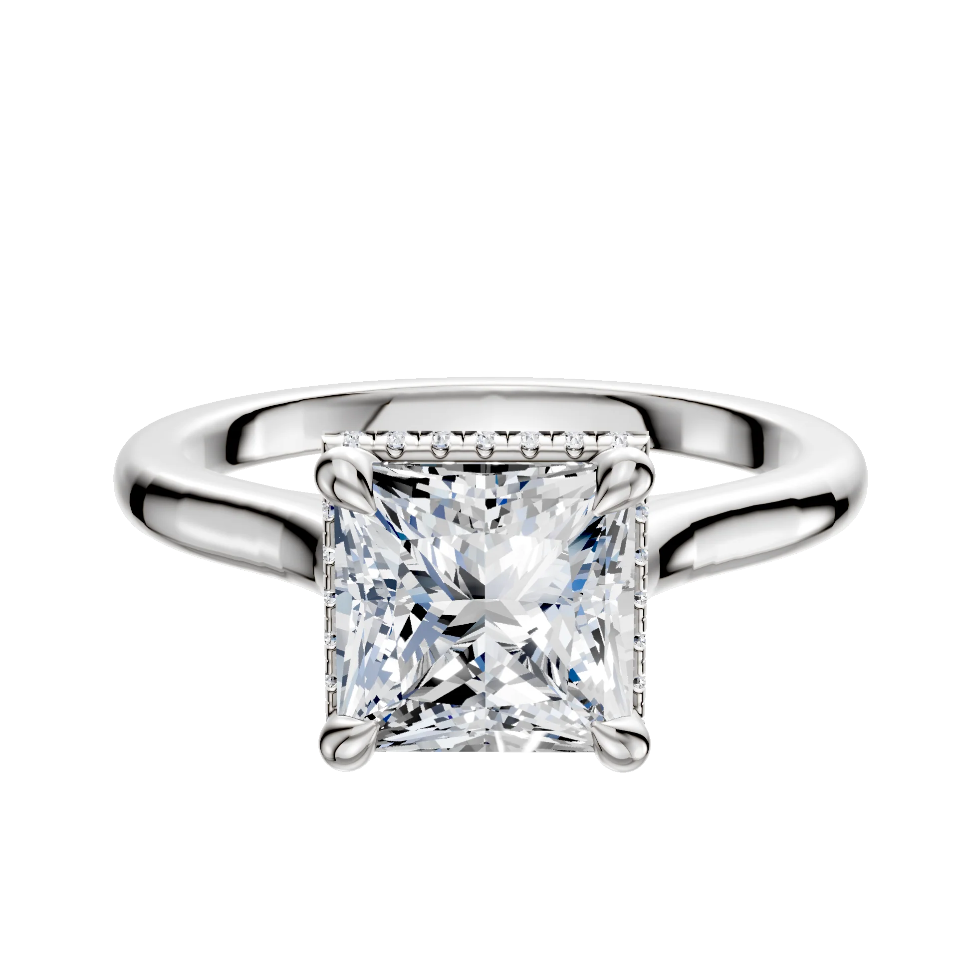 Platinum 4 Prong Collar Cathedral Dome 2.0mm Engagement Ring