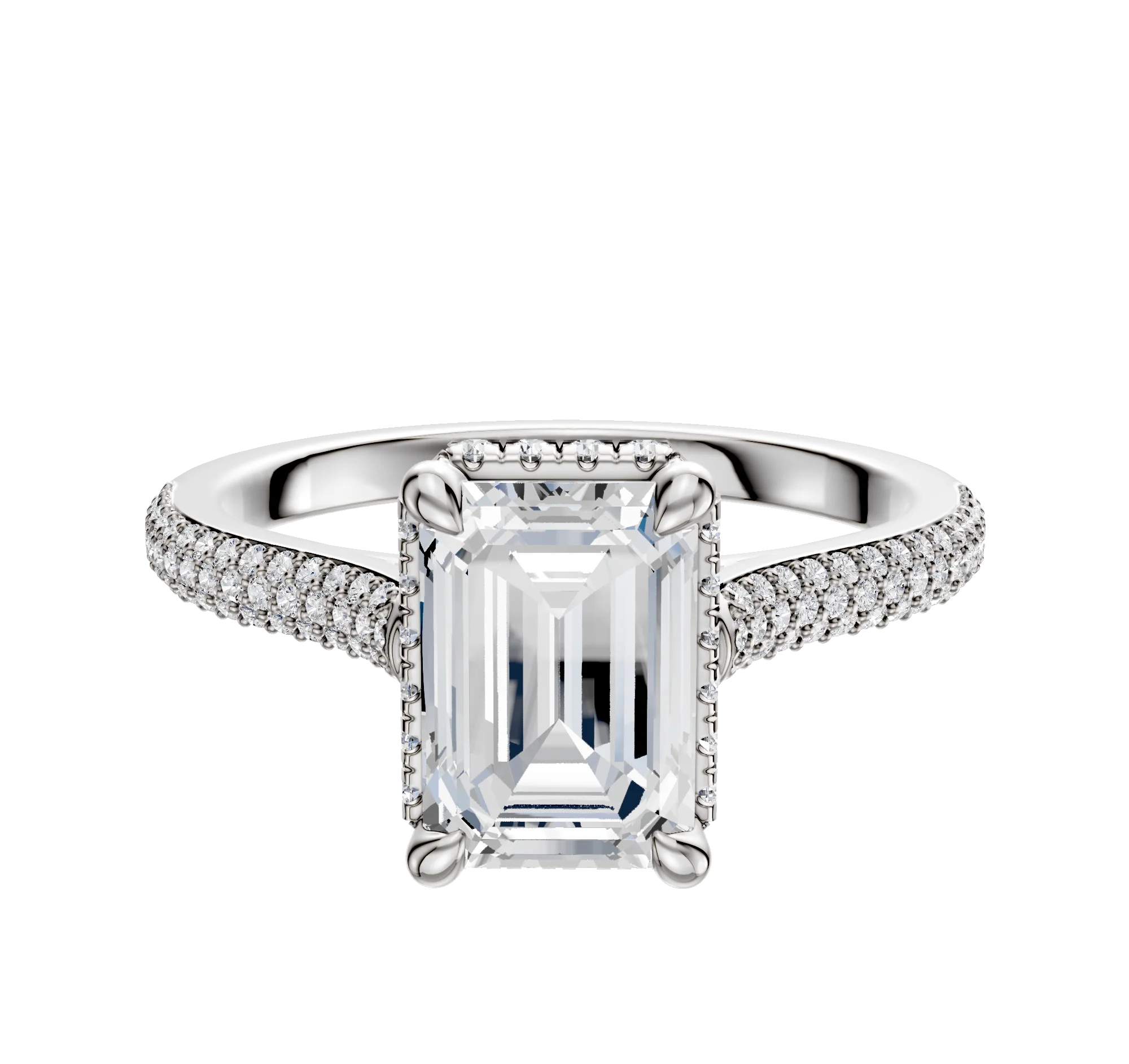 Platinum 4 Prong Collar Cathedral Dome 3-Row-Pave 2.0mm Engagement Ring