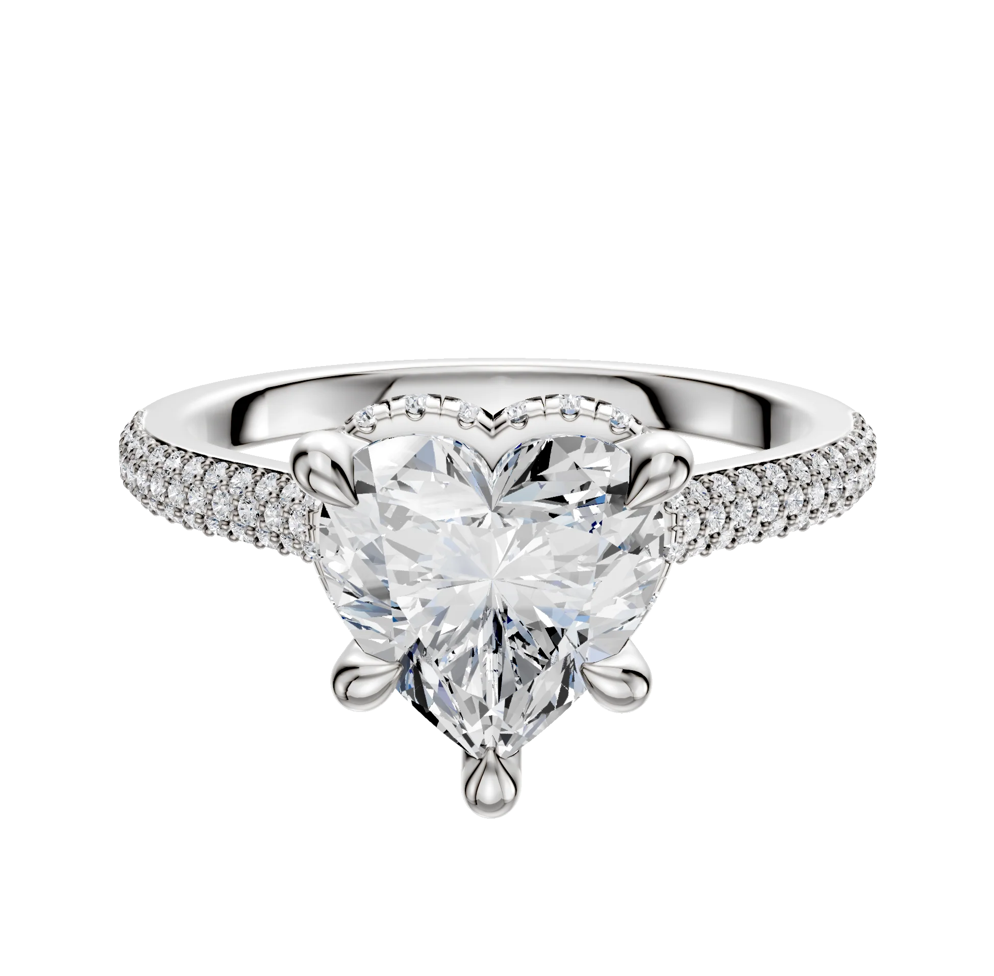 Platinum 4 Prong Collar Cathedral Dome 3-Row-Pave 2.0mm Engagement Ring
