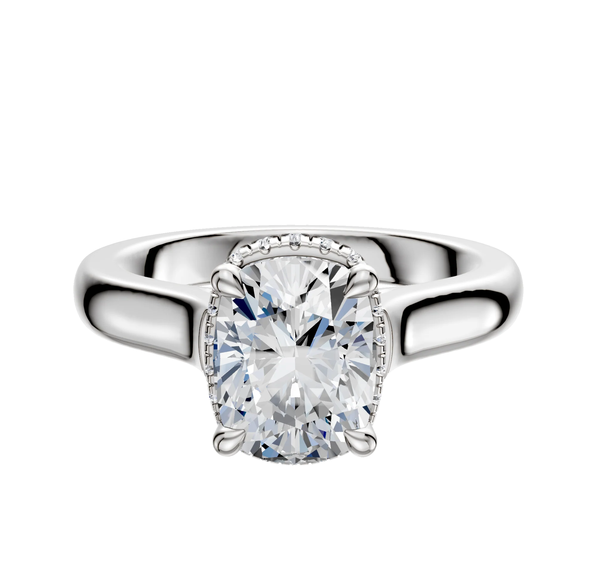 Platinum 4 Prong Collar Cathedral Dome 3.0mm Engagement Ring