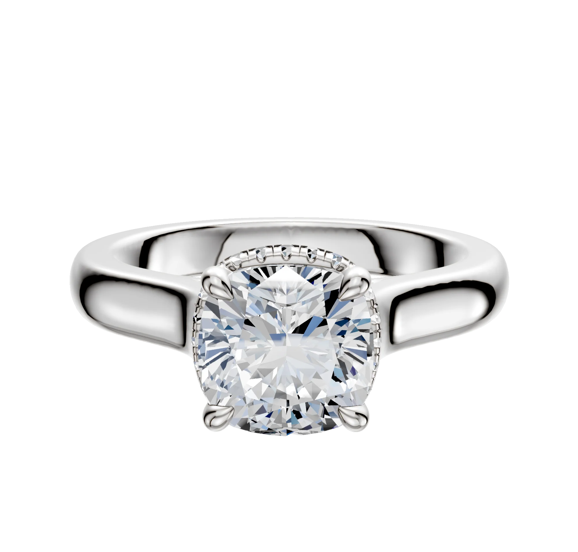 Platinum 4 Prong Collar Cathedral Dome 3.0mm Engagement Ring