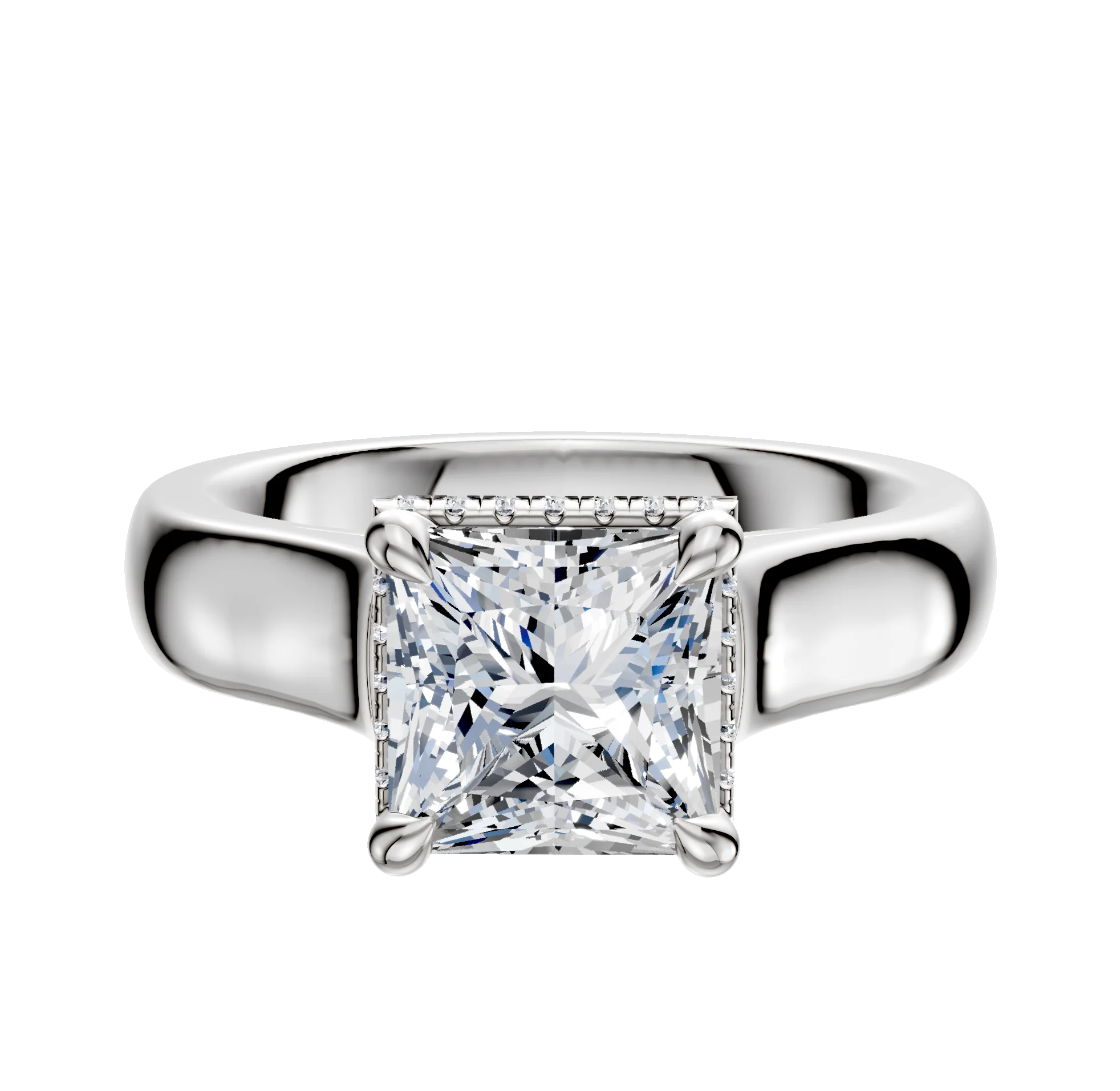Platinum 4 Prong Collar Cathedral Dome 4.0mm Engagement Ring