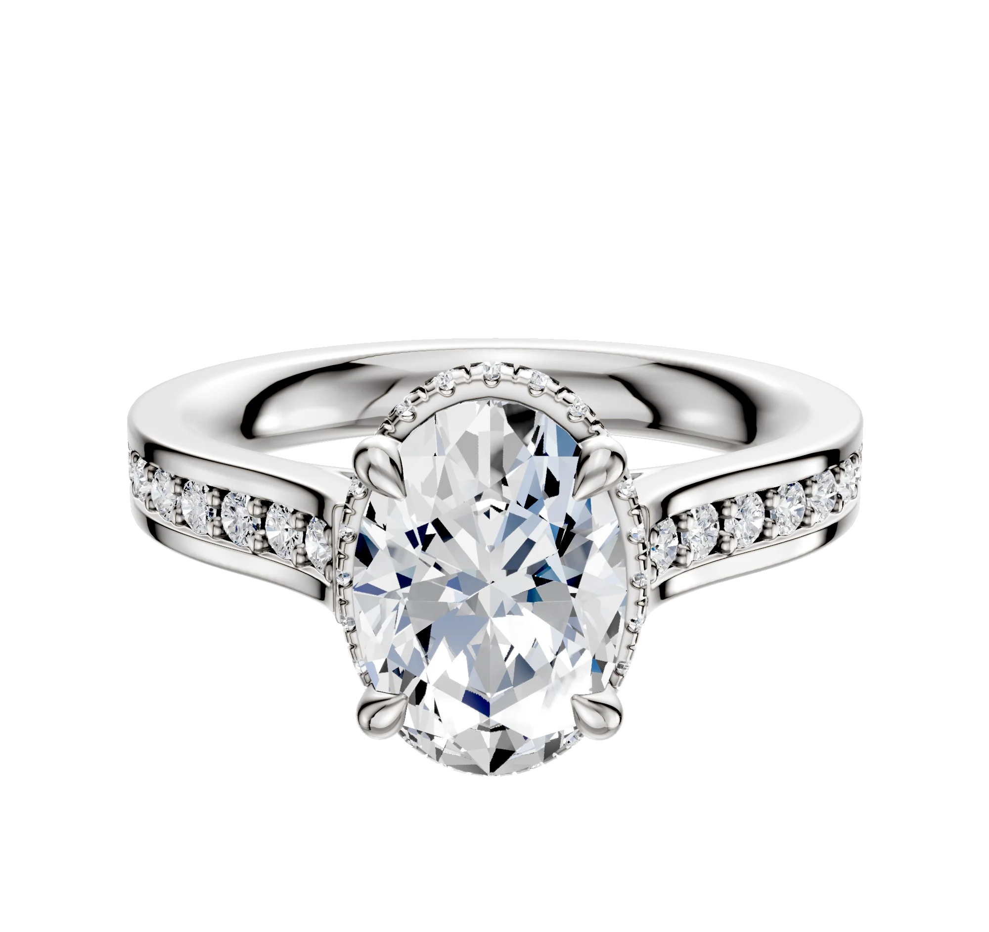 Platinum 4 Prong Collar Cathedral Flat 1-Row-Pave 2.5mm Engagement Ring