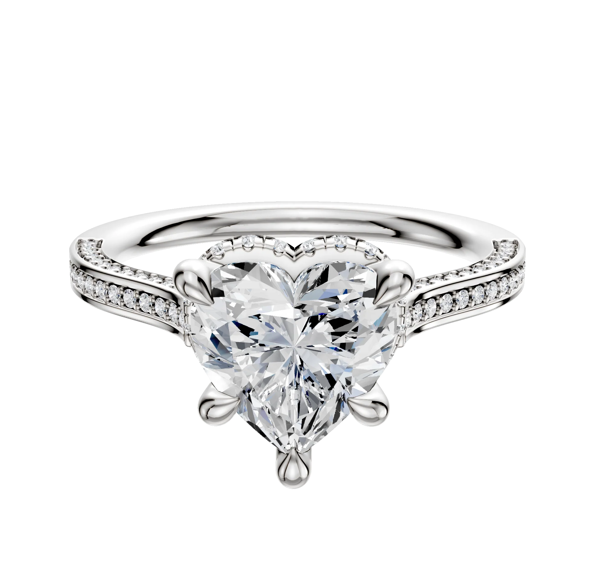 Platinum 4 Prong Collar Cathedral Flat 3-Row-Pave 2.0mm Engagement Ring