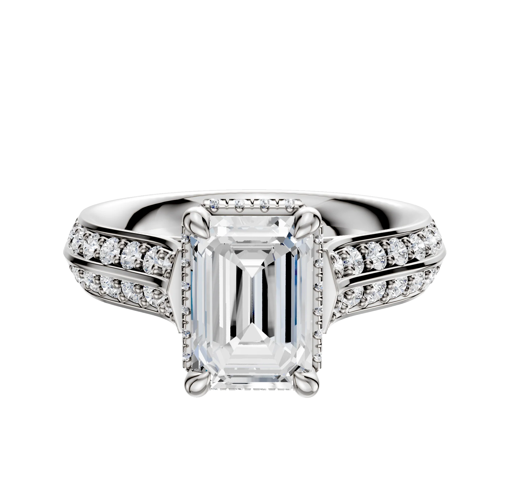 Platinum 4 Prong Collar Cathedral Knife Edge 1-Row-Pave 2.5mm Engagement Ring