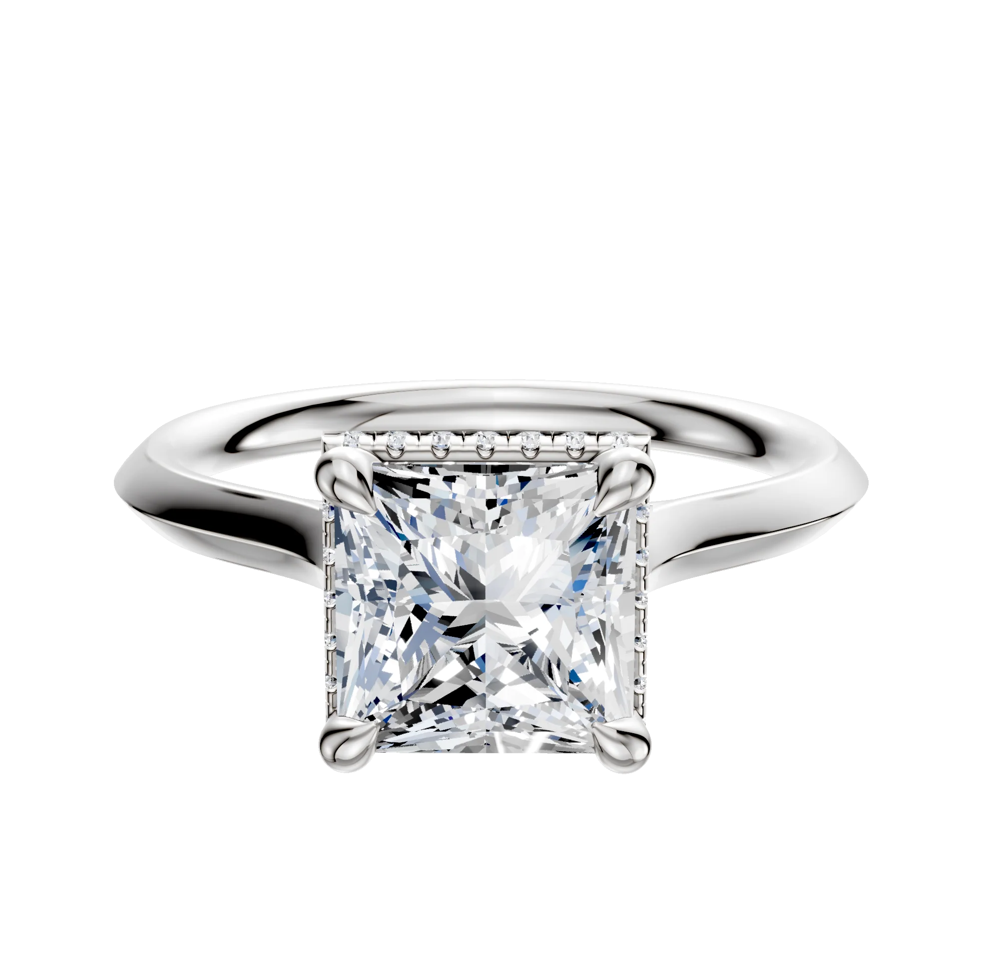 Platinum 4 Prong Collar Cathedral Knife Edge 2.0mm Engagement Ring
