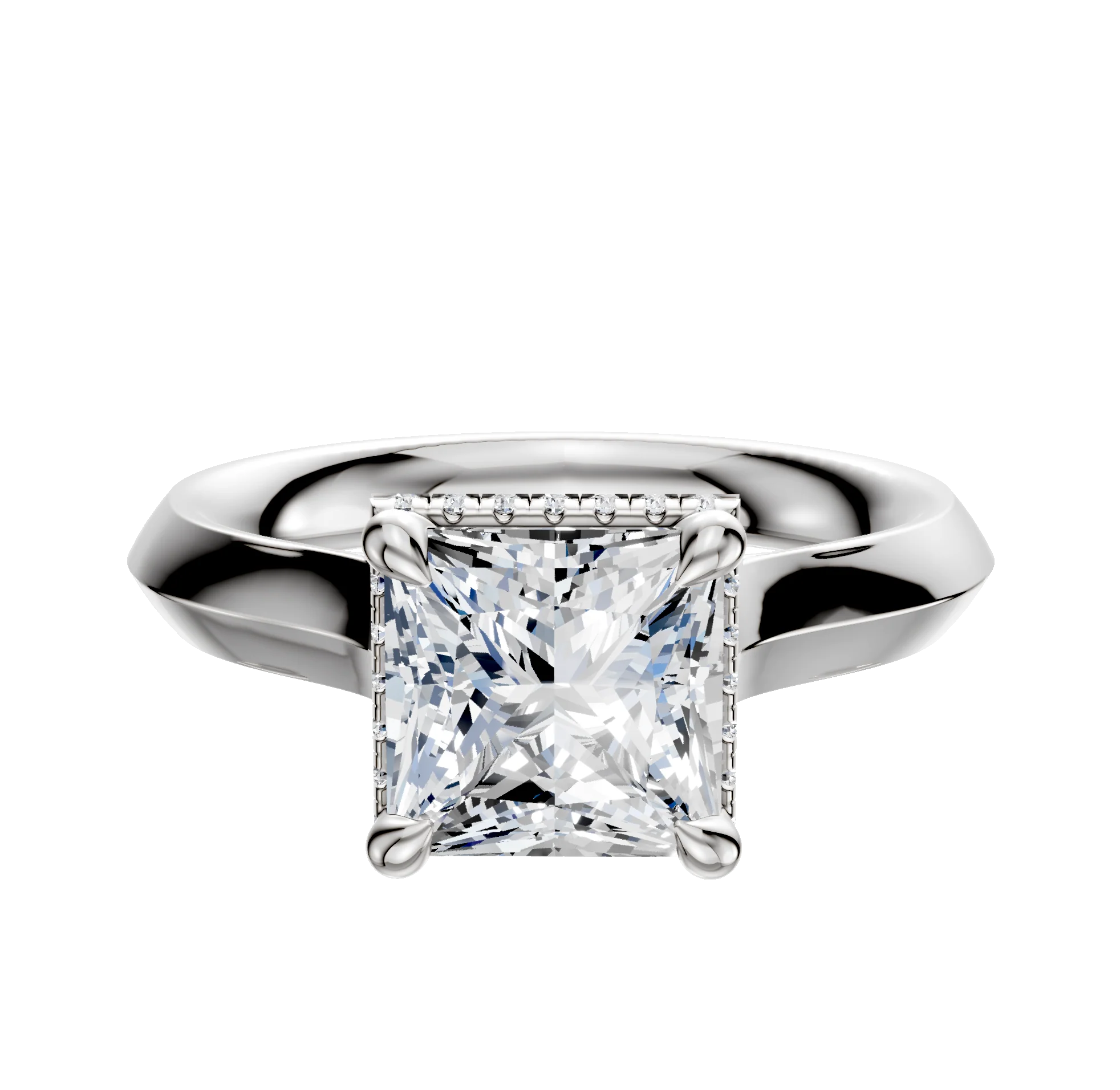 Platinum 4 Prong Collar Cathedral Knife Edge 3.0mm Engagement Ring
