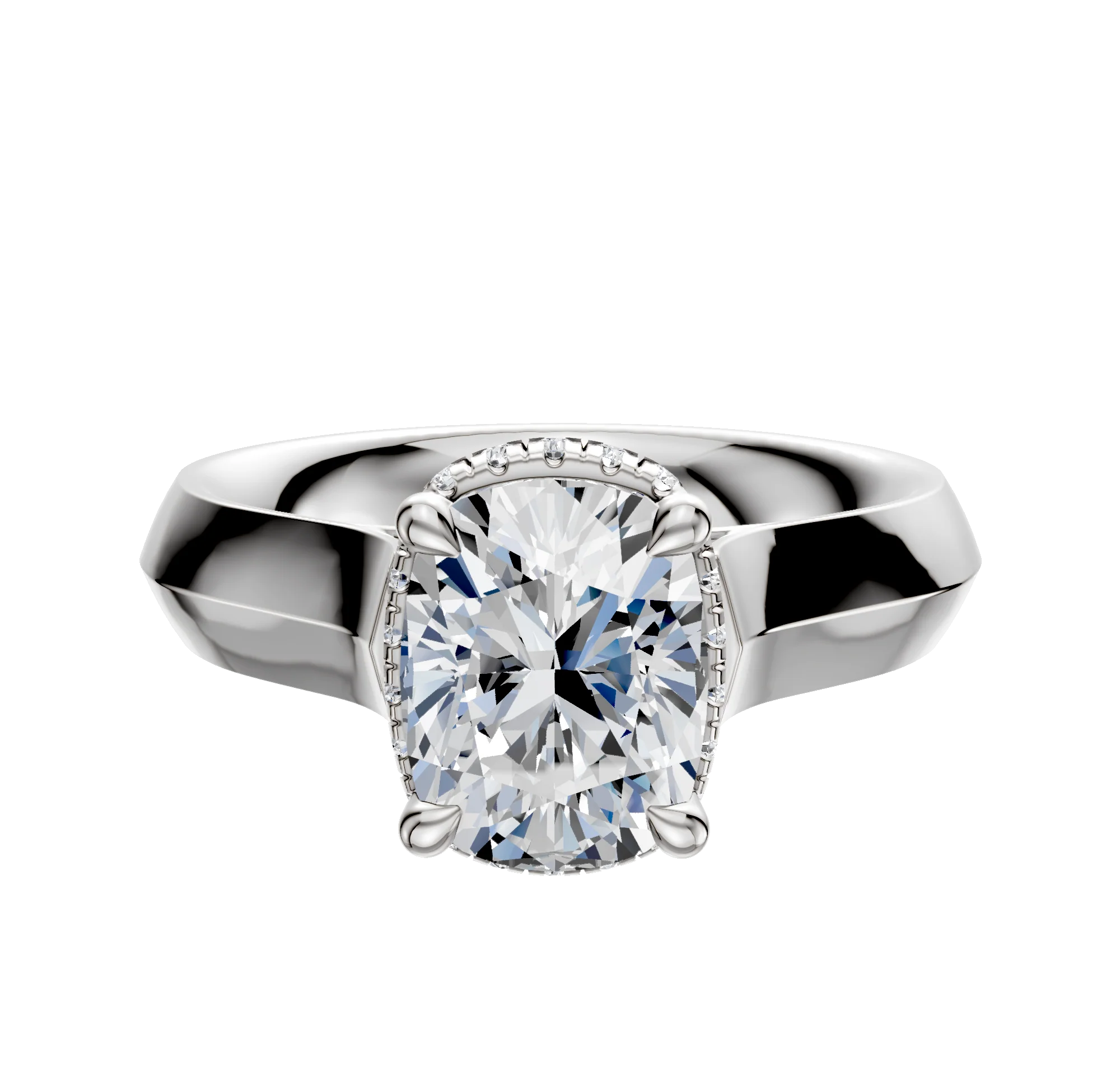 Platinum 4 Prong Collar Cathedral Knife Edge 4.0mm Engagement Ring