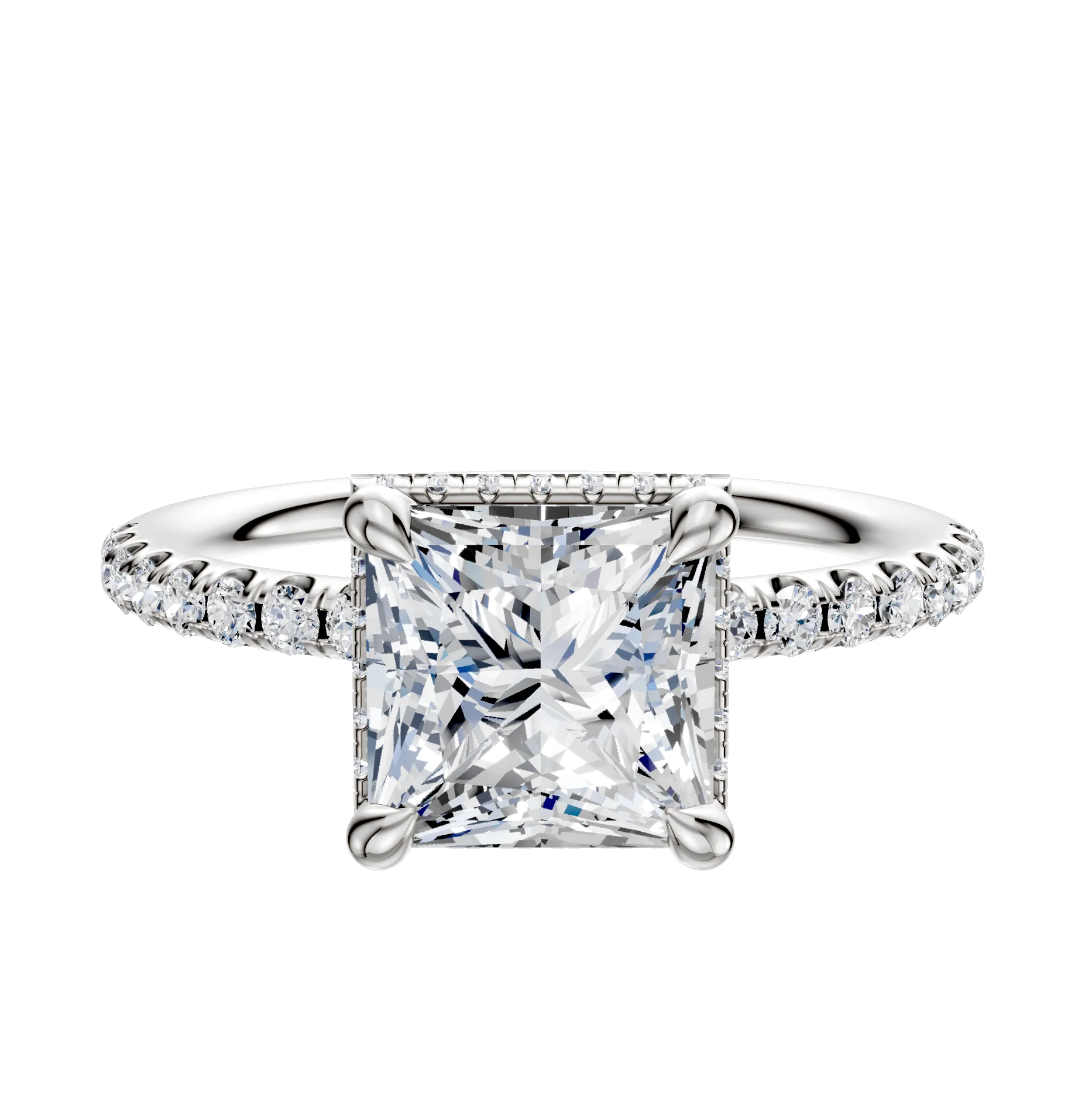 Platinum 4 Prong Collar Classic Dome 1-Row-Pave 2.5mm Engagement Ring