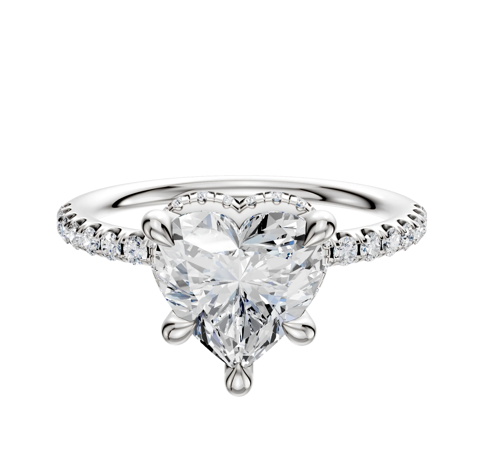 Platinum 4 Prong Collar Classic Dome 1-Row-Pave 2.5mm Engagement Ring