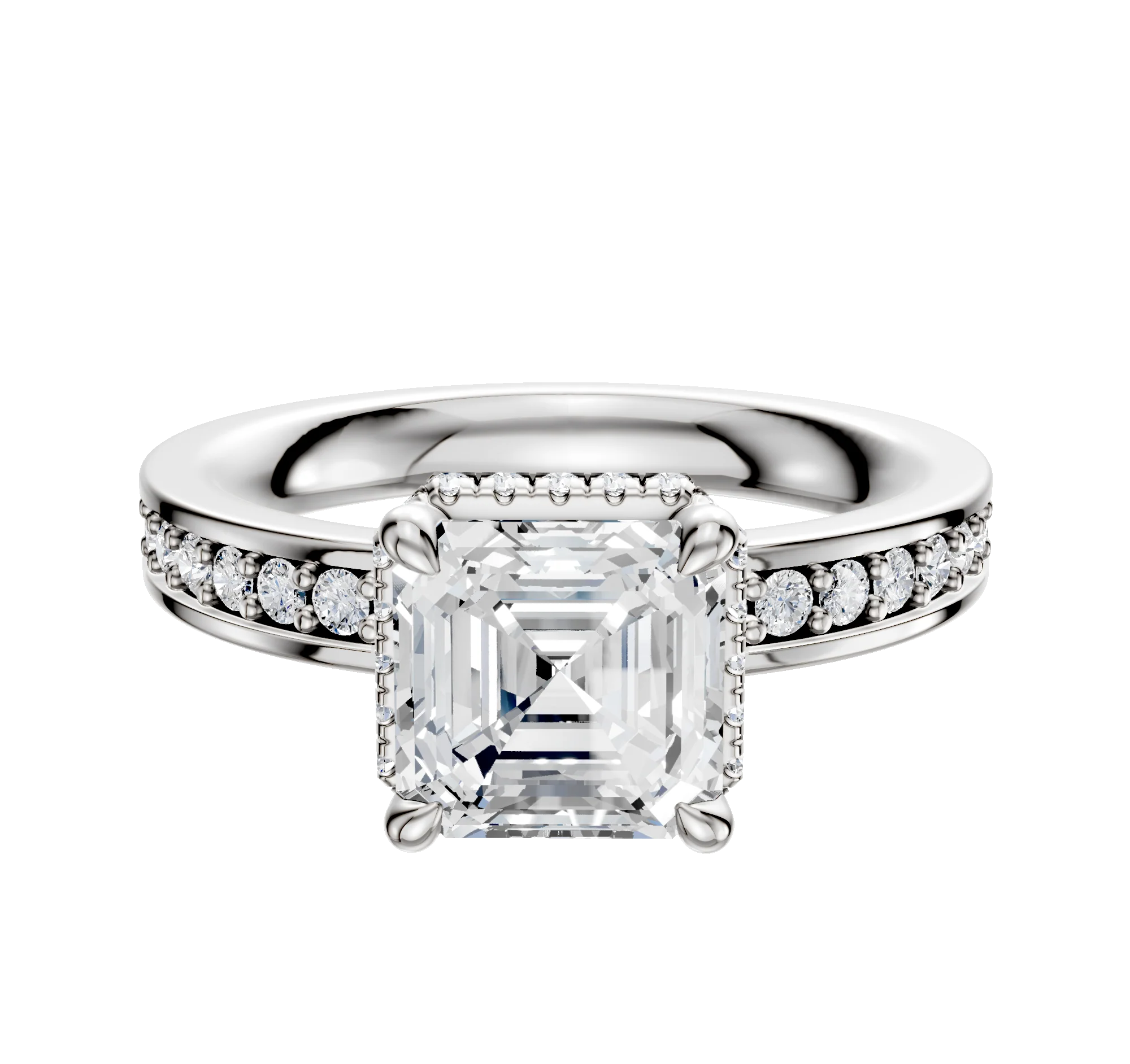 Platinum 4 Prong Collar Classic Flat 1-Row-Pave 2.5mm Engagement Ring