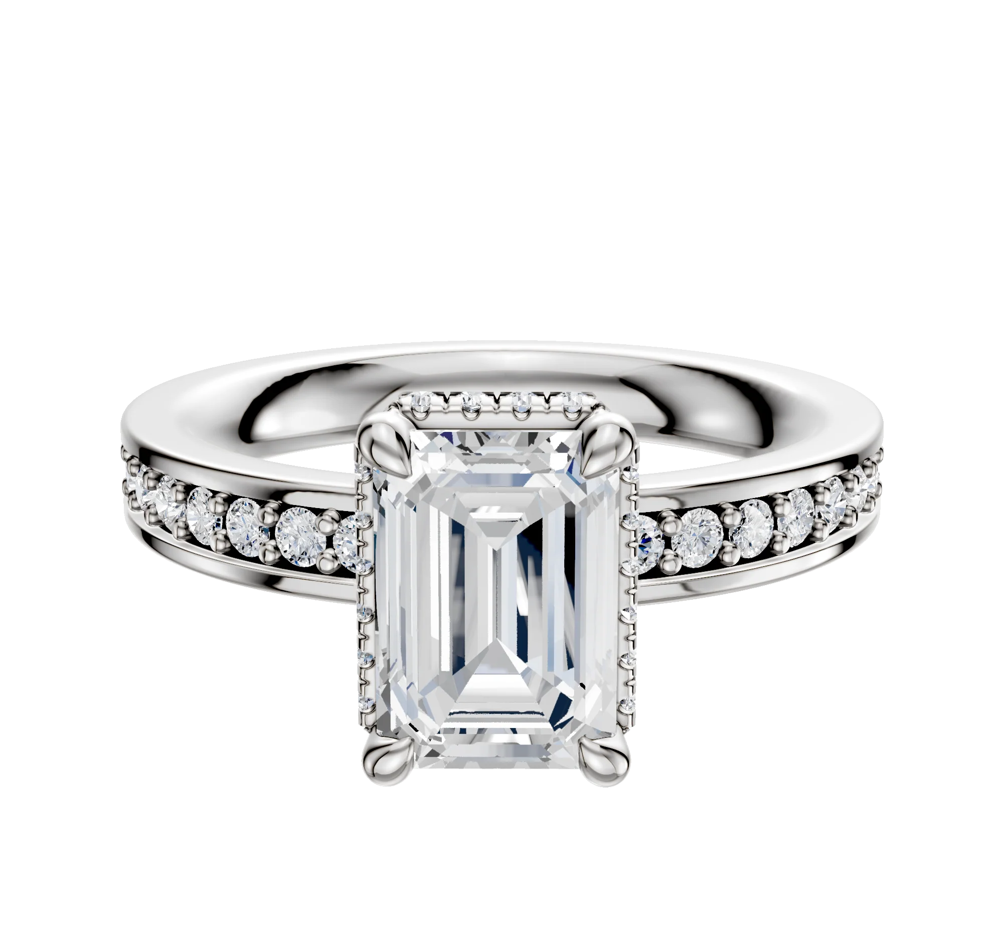 Platinum 4 Prong Collar Classic Flat 1-Row-Pave 2.5mm Engagement Ring
