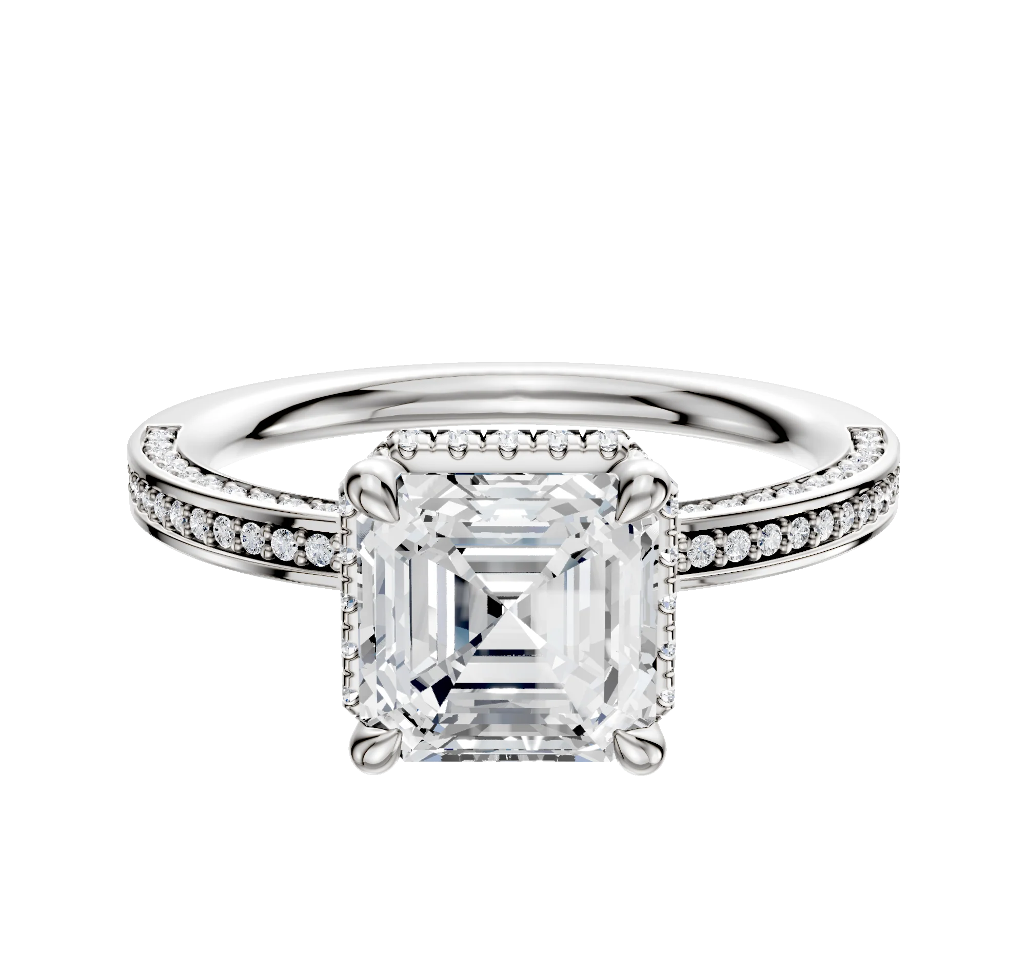 Platinum 4 Prong Collar Classic Flat 3-Row-Pave 2.0mm Engagement Ring