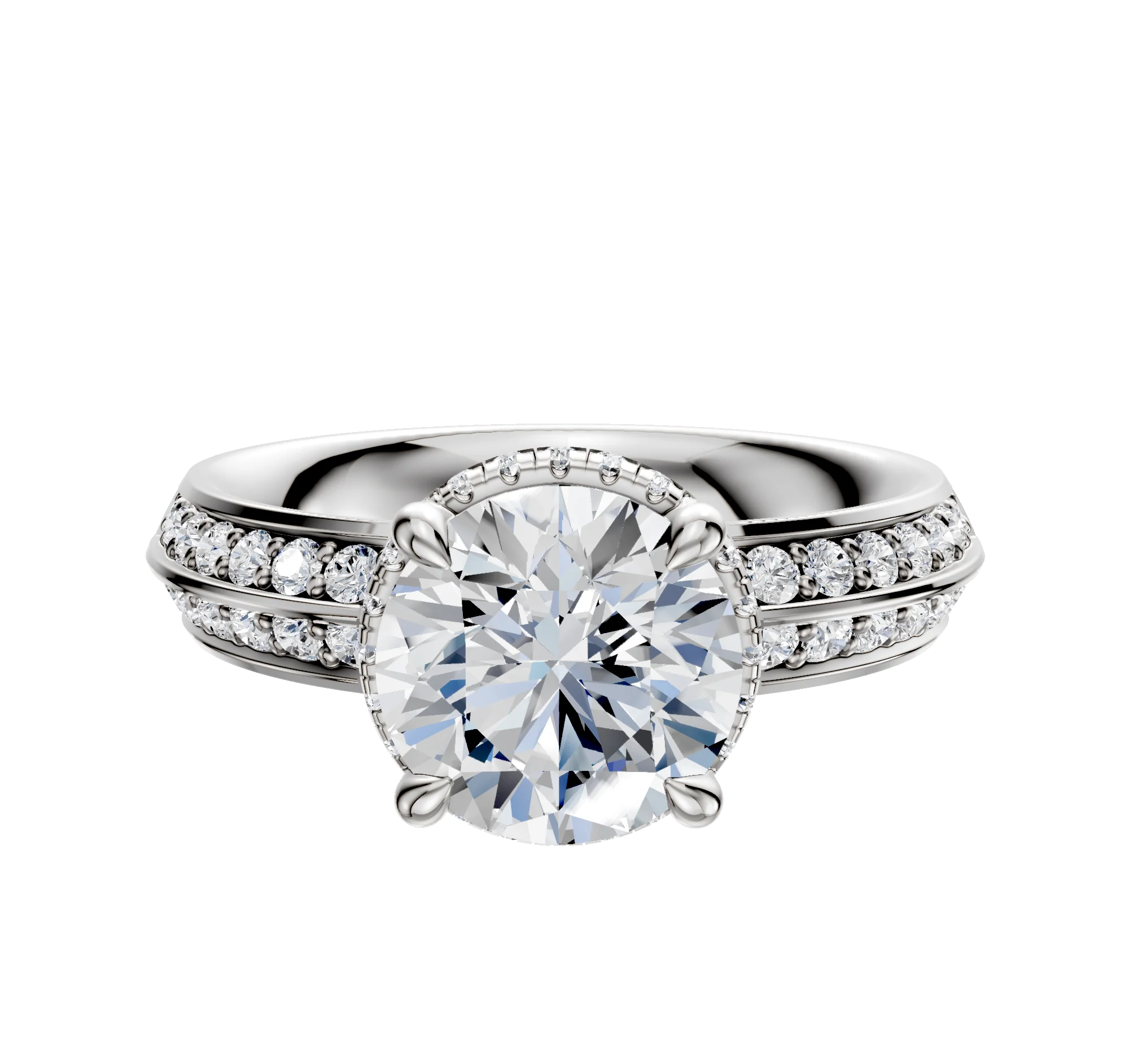 Platinum 4 Prong Collar Classic Knife Edge 1-Row-Pave 2.5mm Engagement Ring