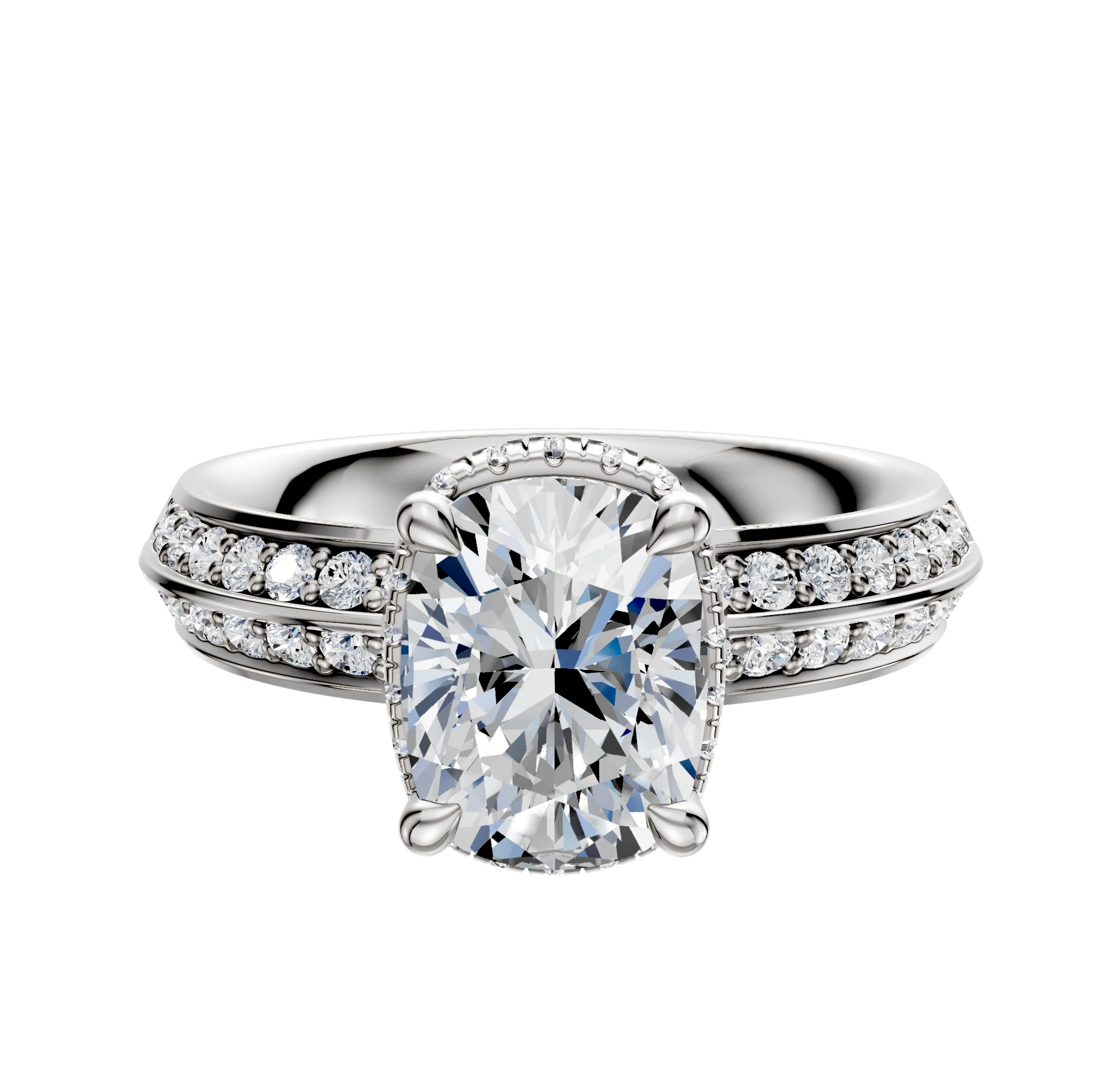 Platinum 4 Prong Collar Classic Knife Edge 1-Row-Pave 2.5mm Engagement Ring