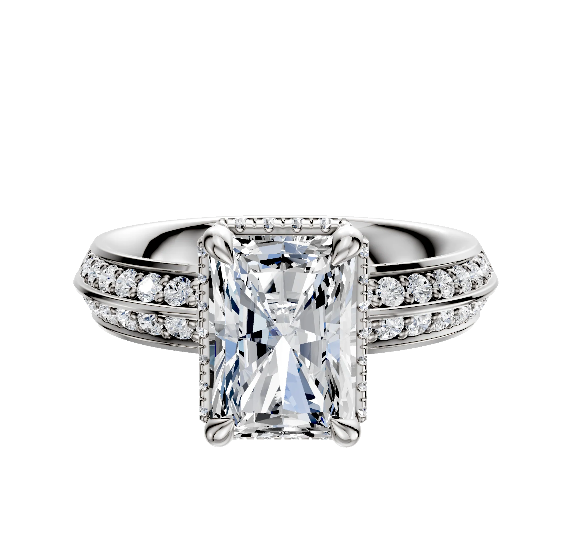 Platinum 4 Prong Collar Classic Knife Edge 1-Row-Pave 2.5mm Engagement Ring