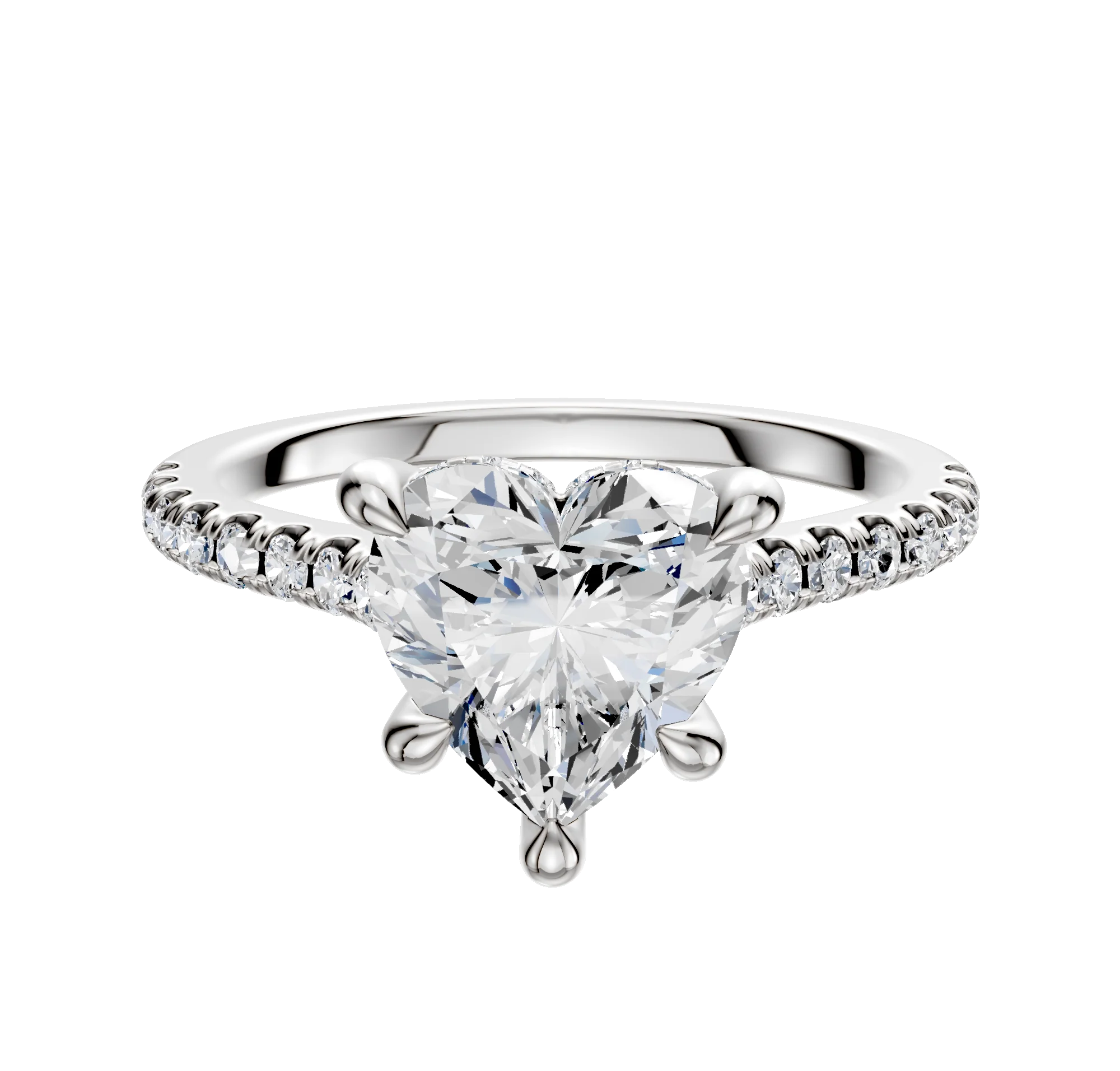 Platinum 4 Prong Hidden Halo Cathedral Dome 1-Row-Pave 2.5mm Engagement Ring
