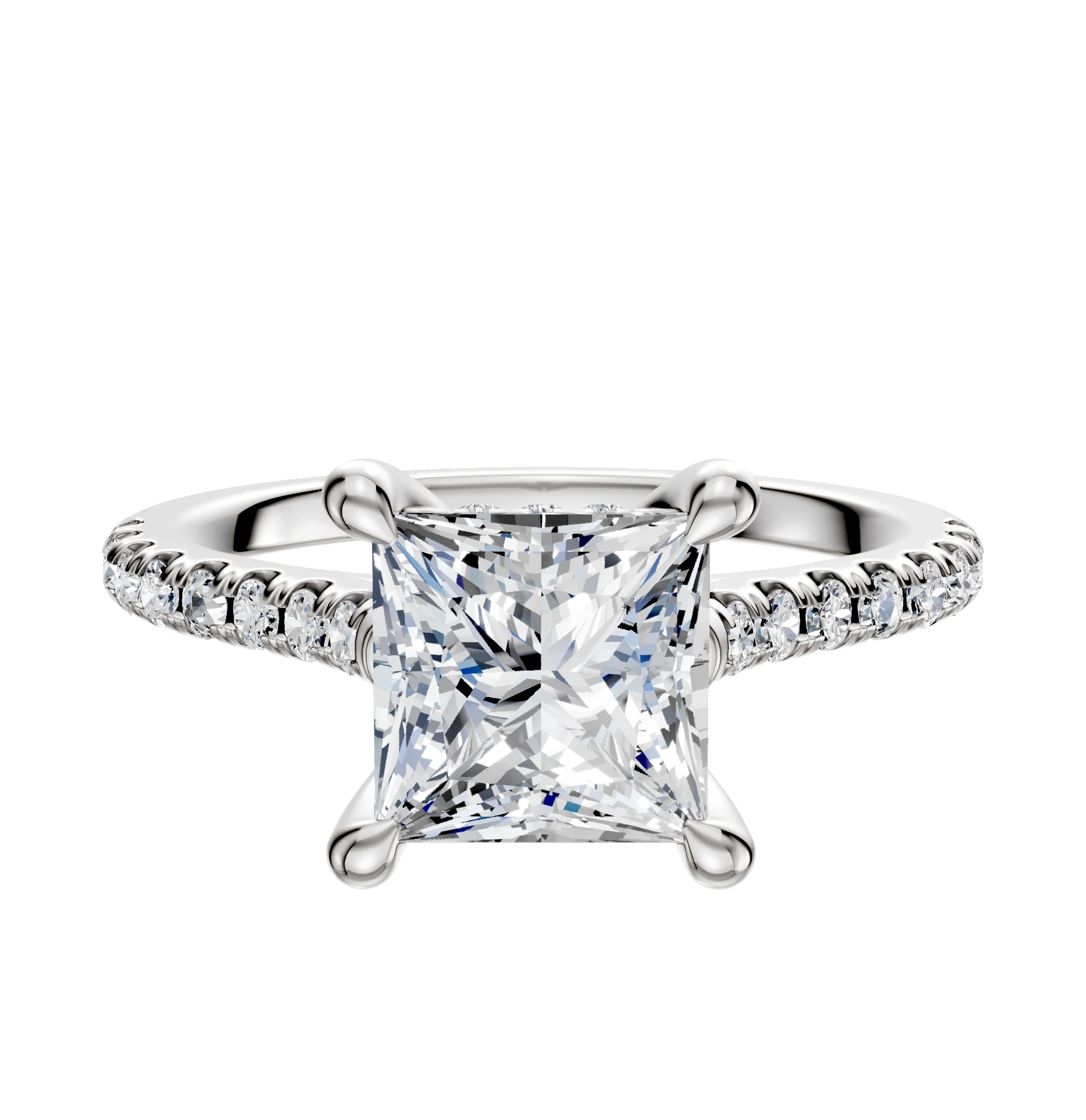Platinum 4 Prong Hidden Halo Cathedral Dome 1-Row-Pave 2.5mm Engagement Ring