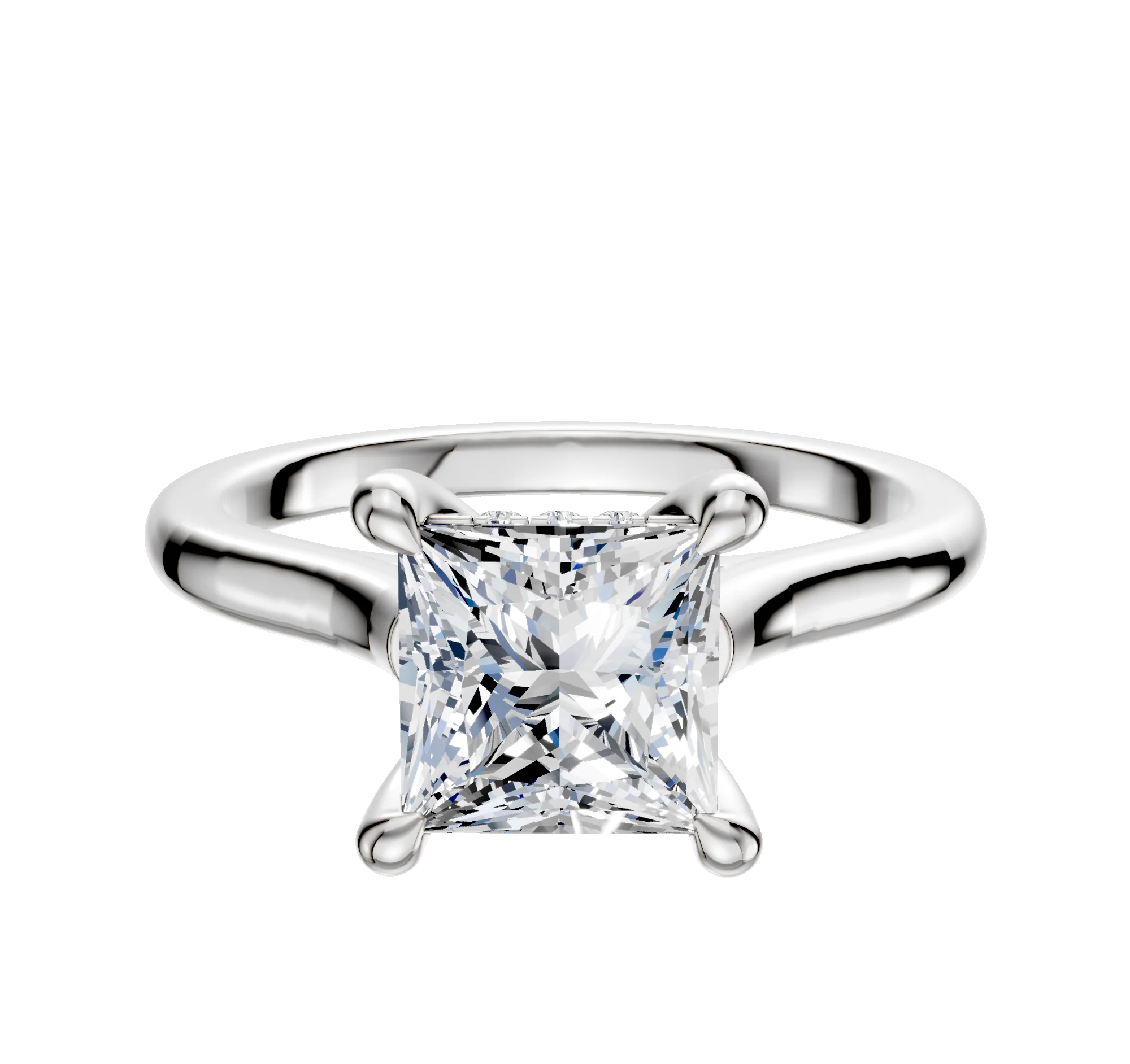 Platinum 4 Prong Hidden Halo Cathedral Dome 2.0mm Engagement Ring