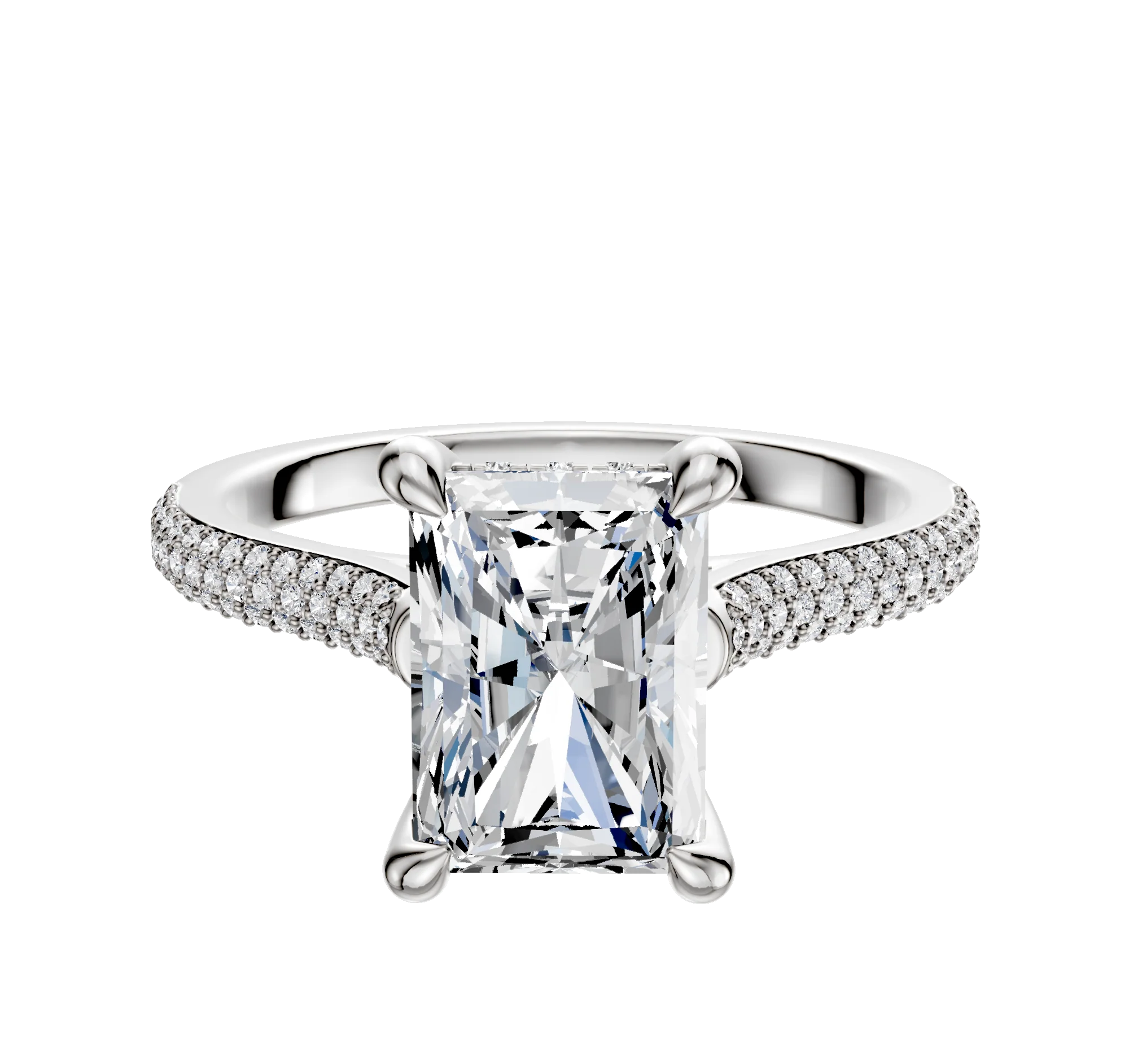 Platinum 4 Prong Hidden Halo Cathedral Dome 3-Row-Pave 2.0mm Engagement Ring