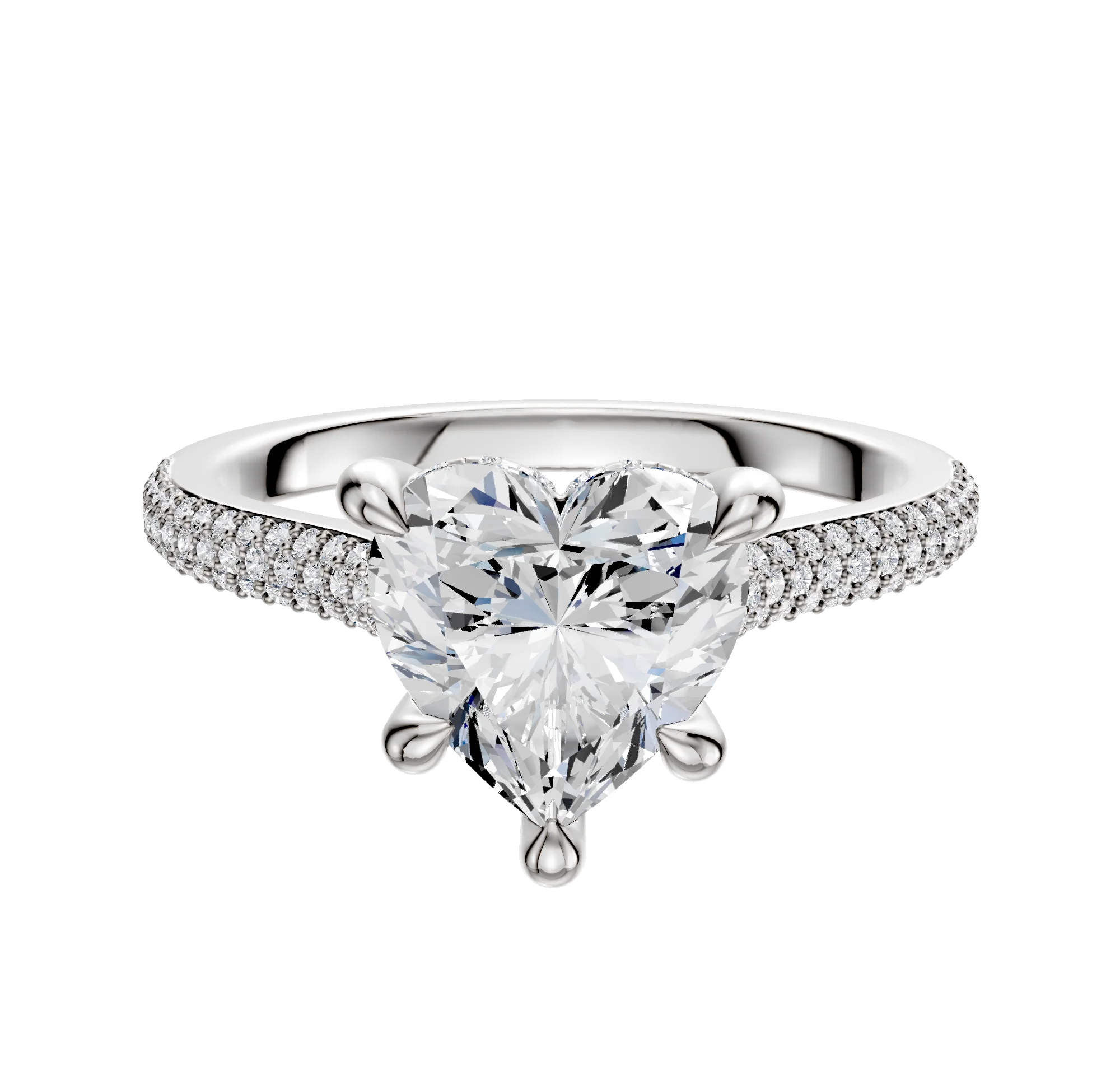 Platinum 4 Prong Hidden Halo Cathedral Dome 3-Row-Pave 2.0mm Engagement Ring
