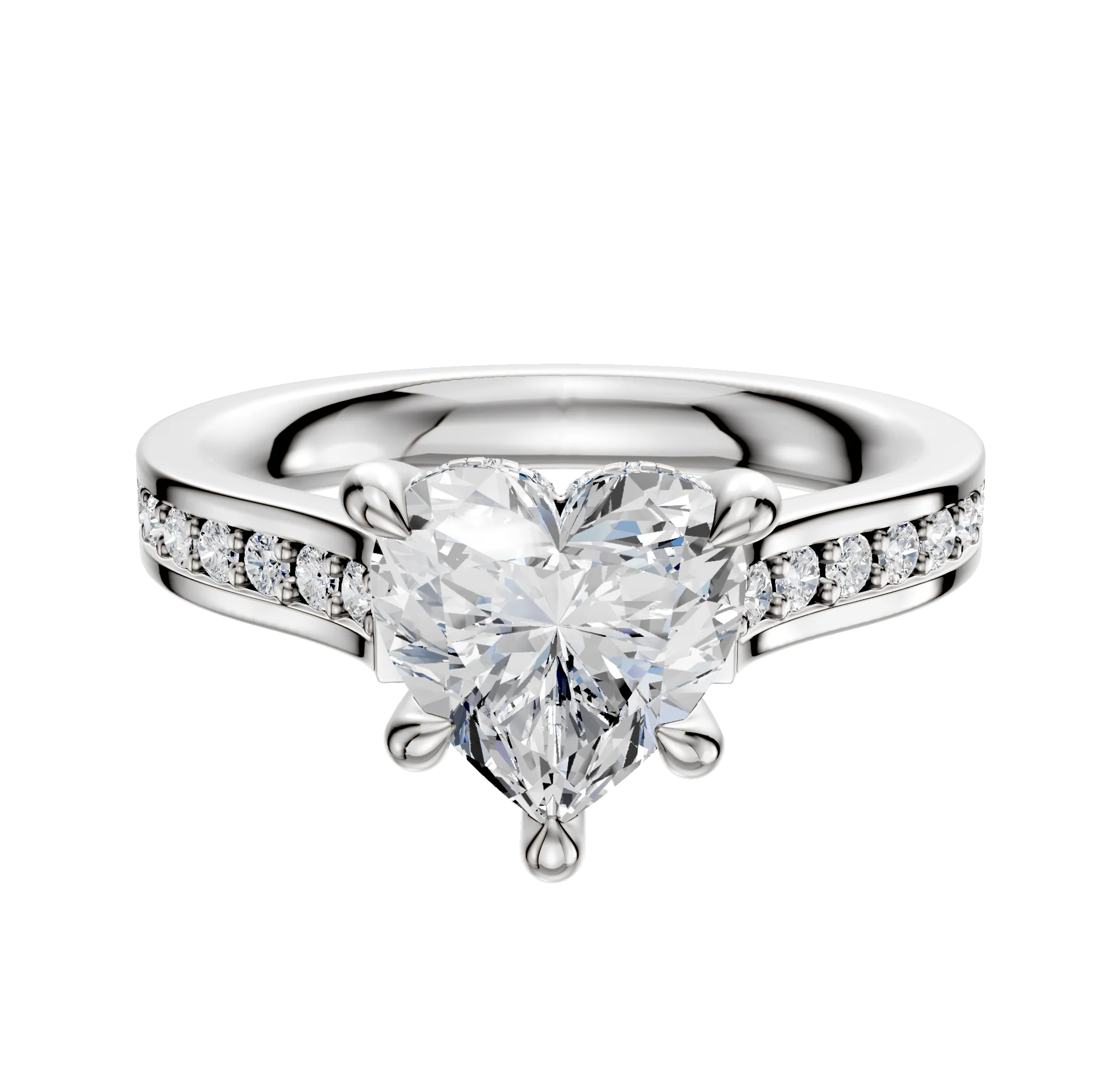 Platinum 4 Prong Hidden Halo Cathedral Flat 1-Row-Pave 2.5mm Engagement Ring