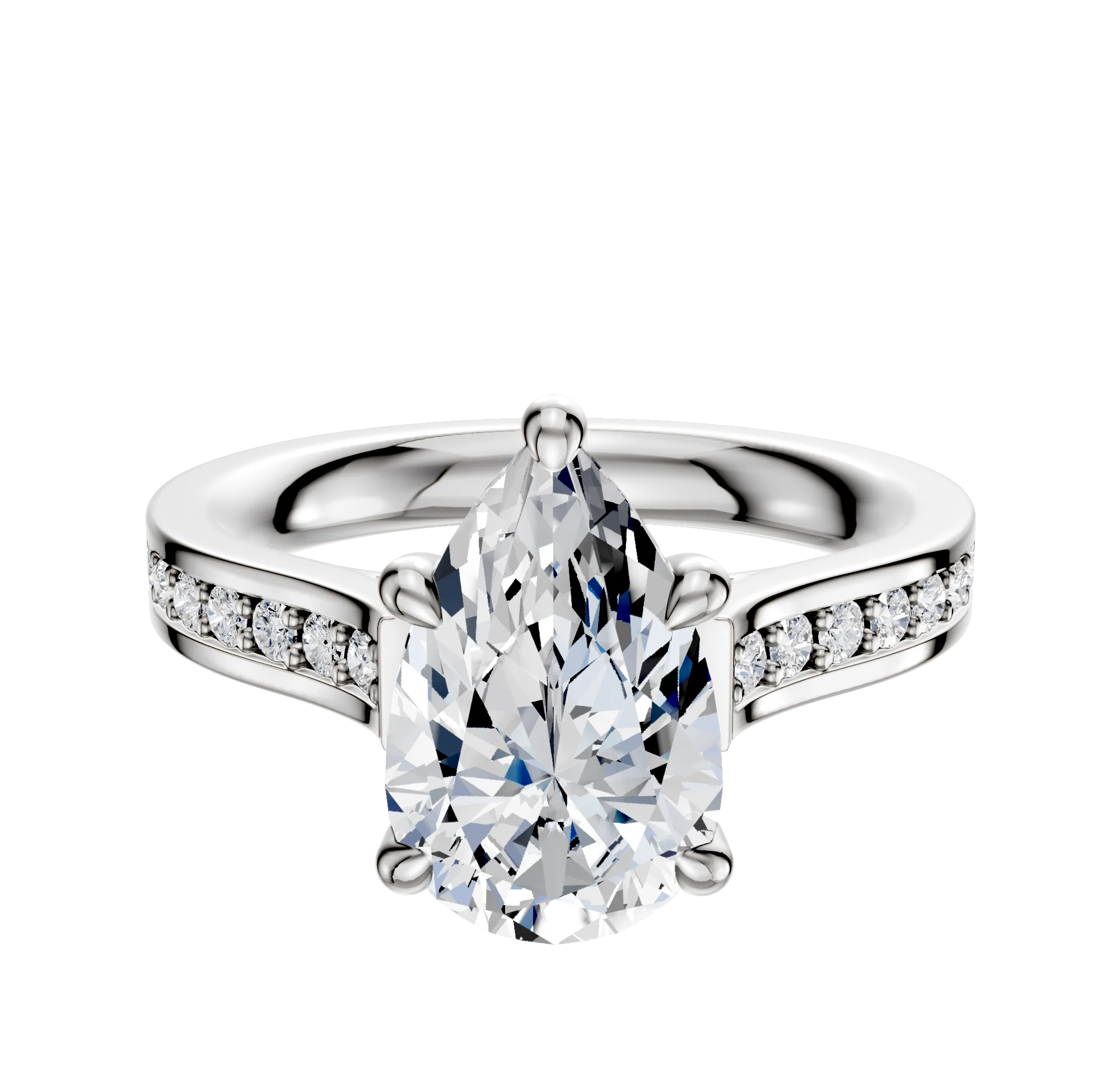 Platinum 4 Prong Hidden Halo Cathedral Flat 1-Row-Pave 2.5mm Engagement Ring