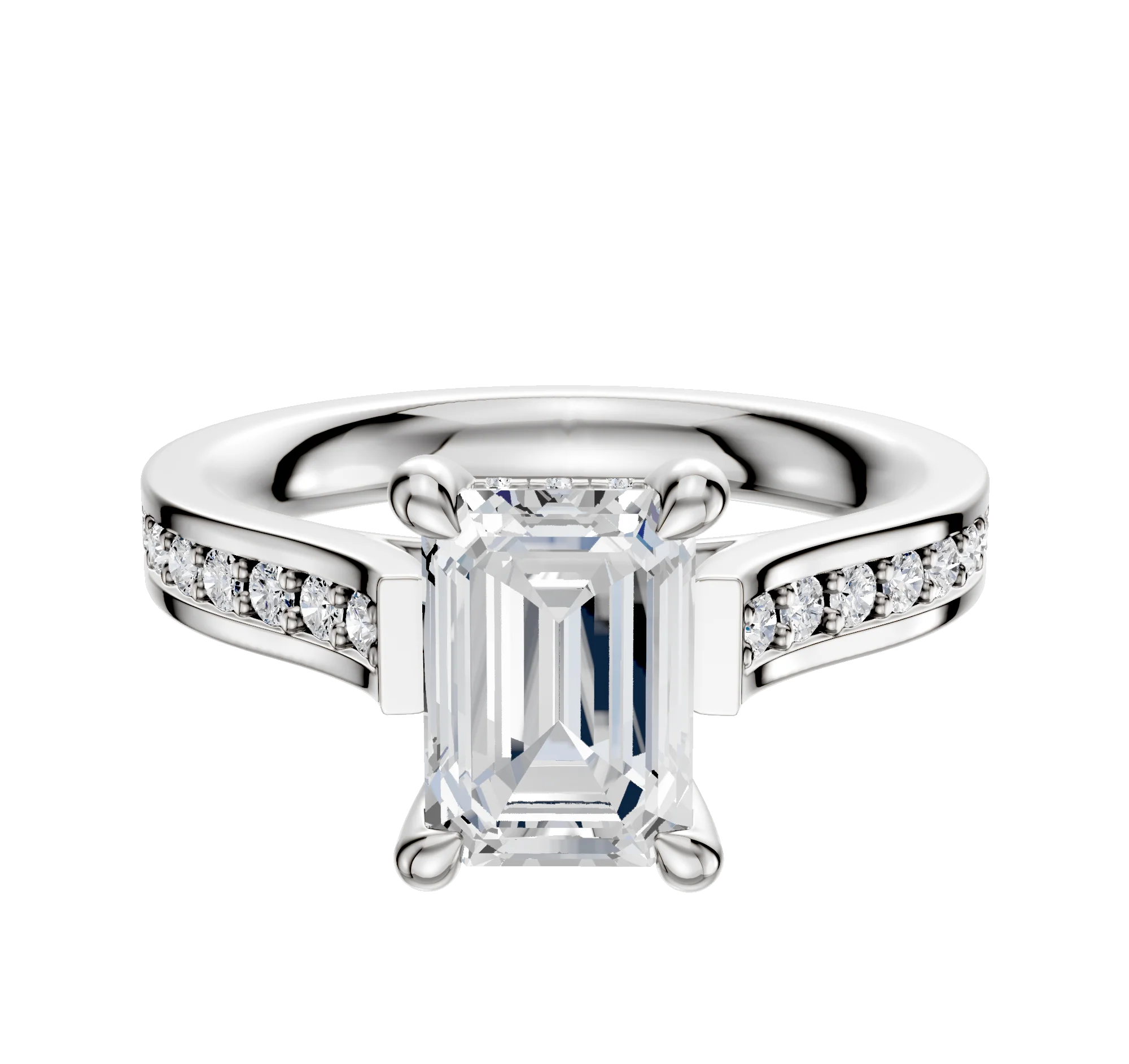 Platinum 4 Prong Hidden Halo Cathedral Flat 1-Row-Pave 2.5mm Engagement Ring