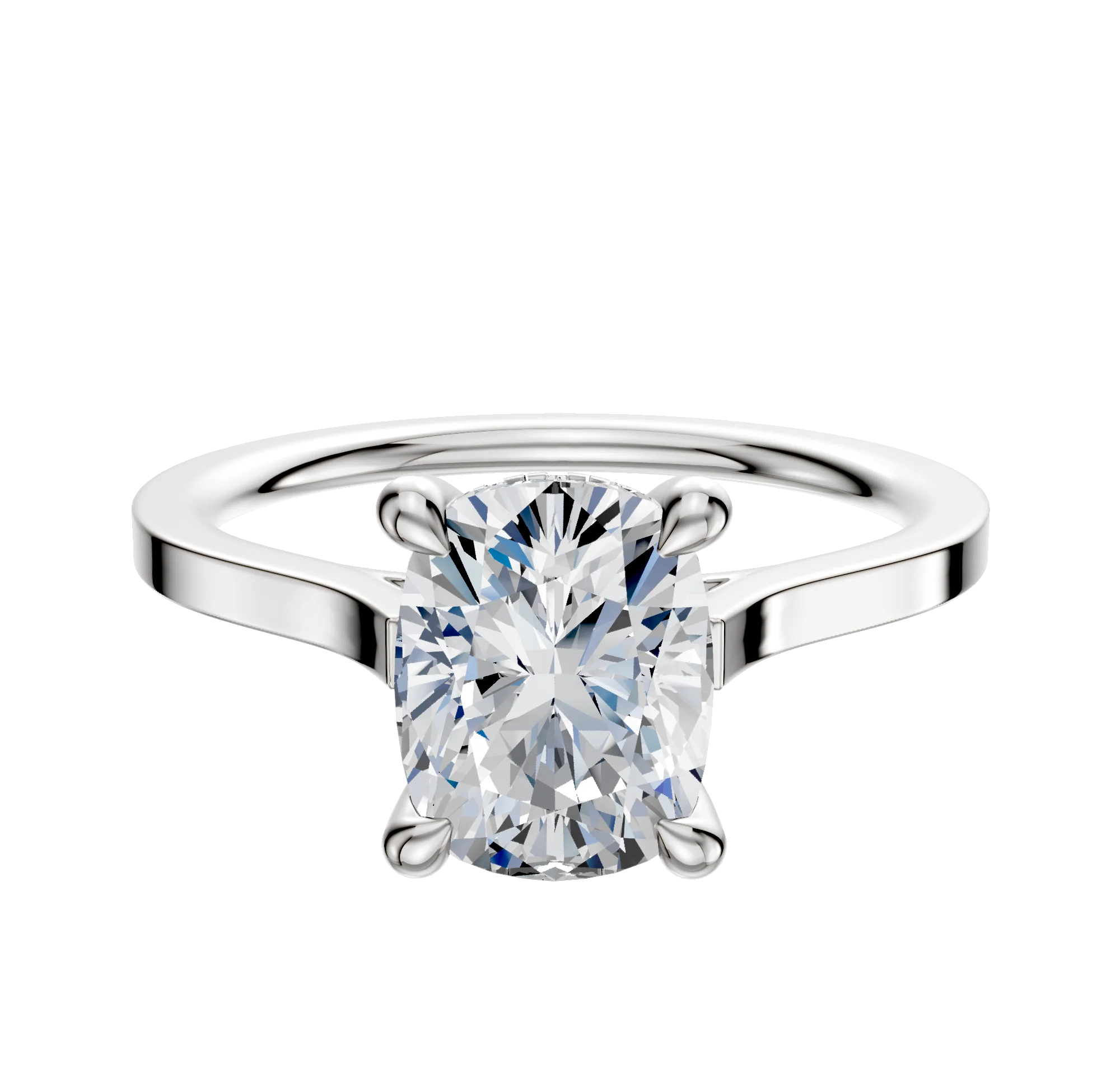 Platinum 4 Prong Hidden Halo Cathedral Flat 1.5mm Engagement Ring