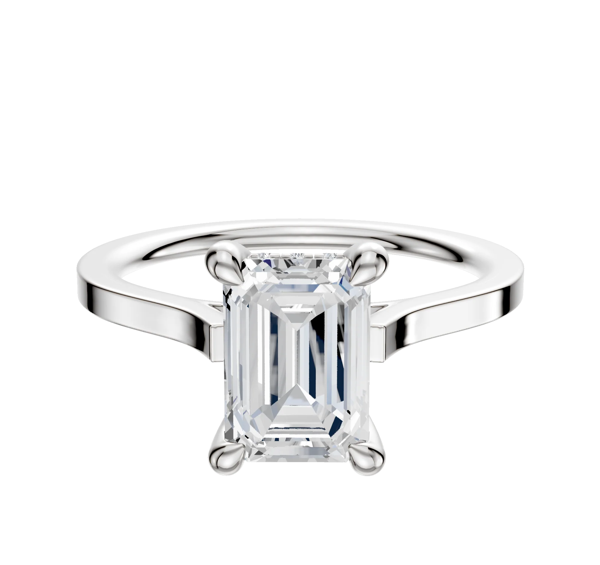 Platinum 4 Prong Hidden Halo Cathedral Flat 1.5mm Engagement Ring