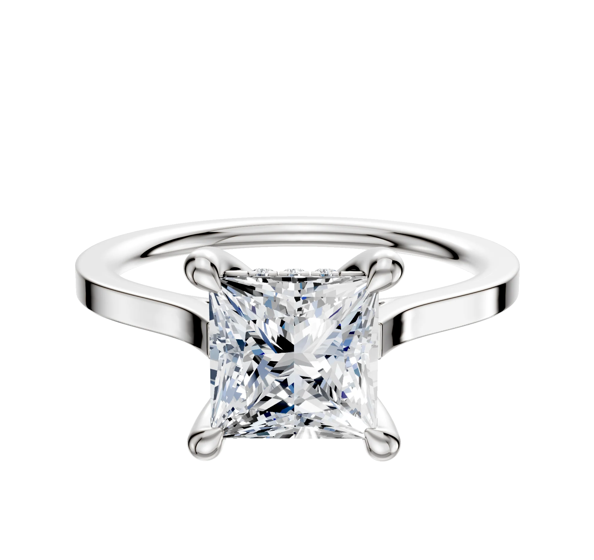 Platinum 4 Prong Hidden Halo Cathedral Flat 1.5mm Engagement Ring